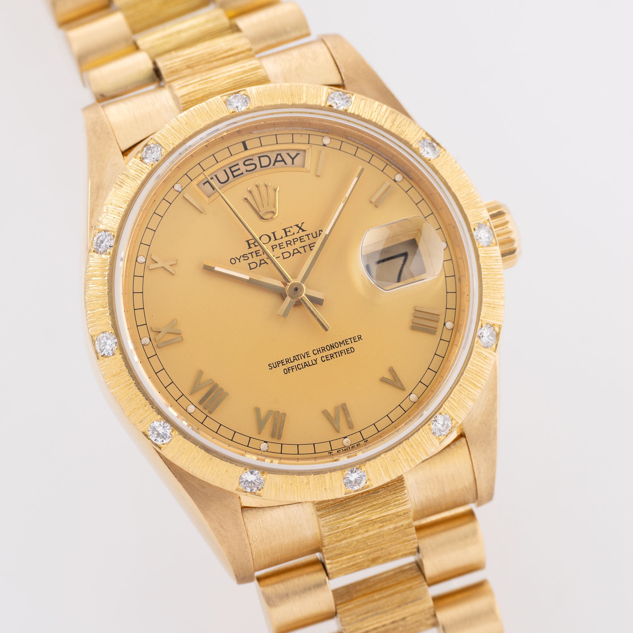 Rolex Day-Date 18108 Bark Finish Matte Roman Champagne Dial