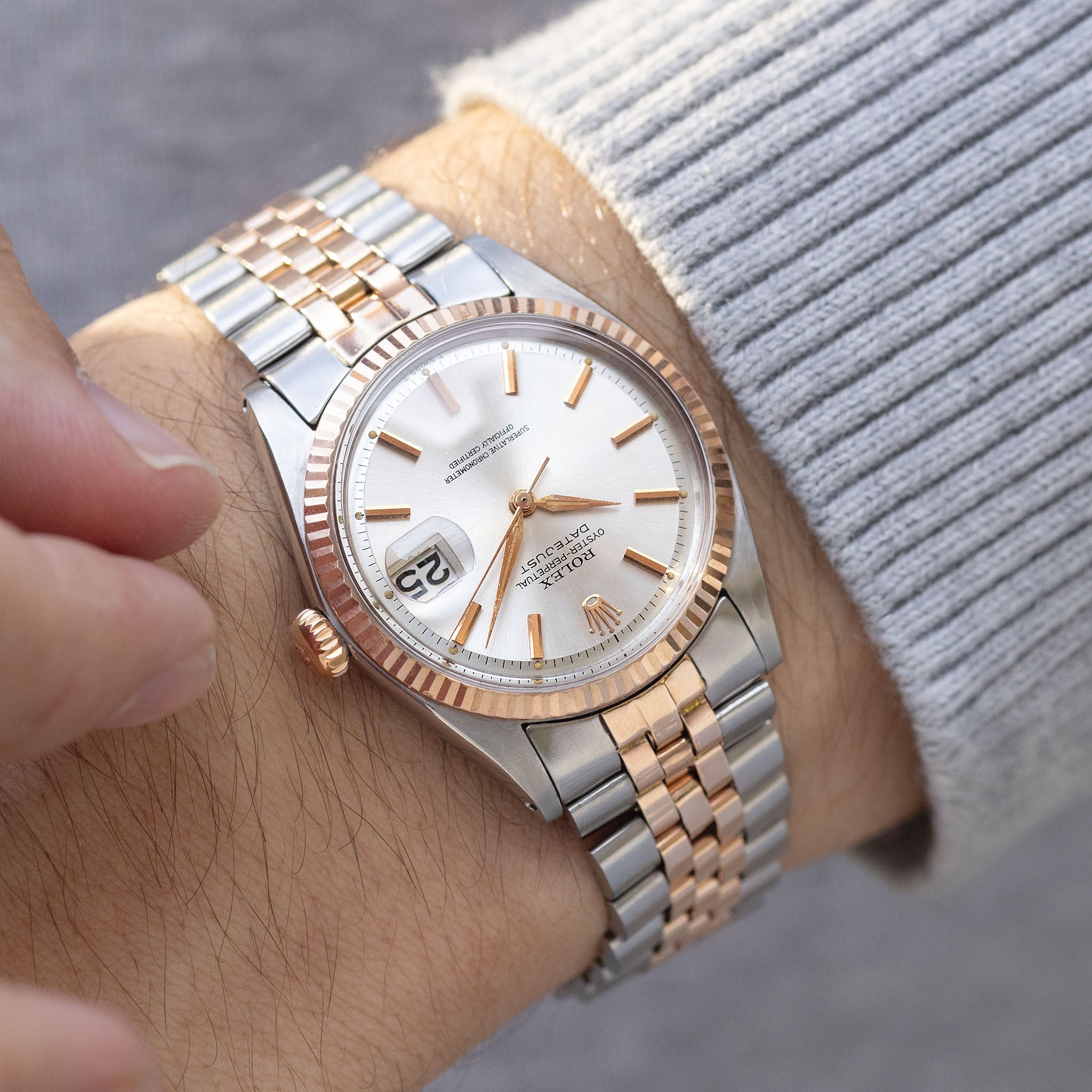 Rolex Datejust Steel and Pink Gold Silver Dial Ref 1601