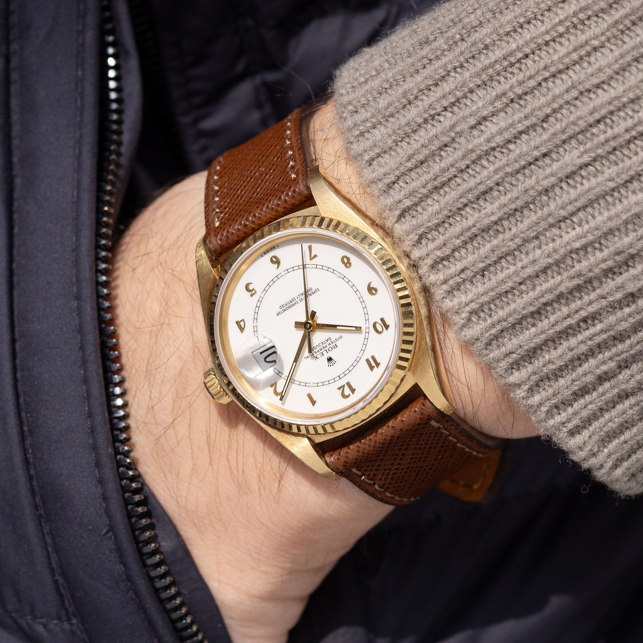 Rolex Datejust White Boiler Gauge Dial in 18K Yellow Gold Ref. 16018