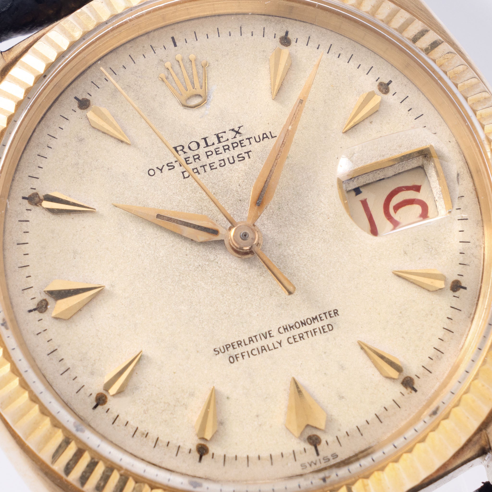Rolex  Datejust Cream dial  with "Arrow head " markers in 18 k yellow gold ref 6605
