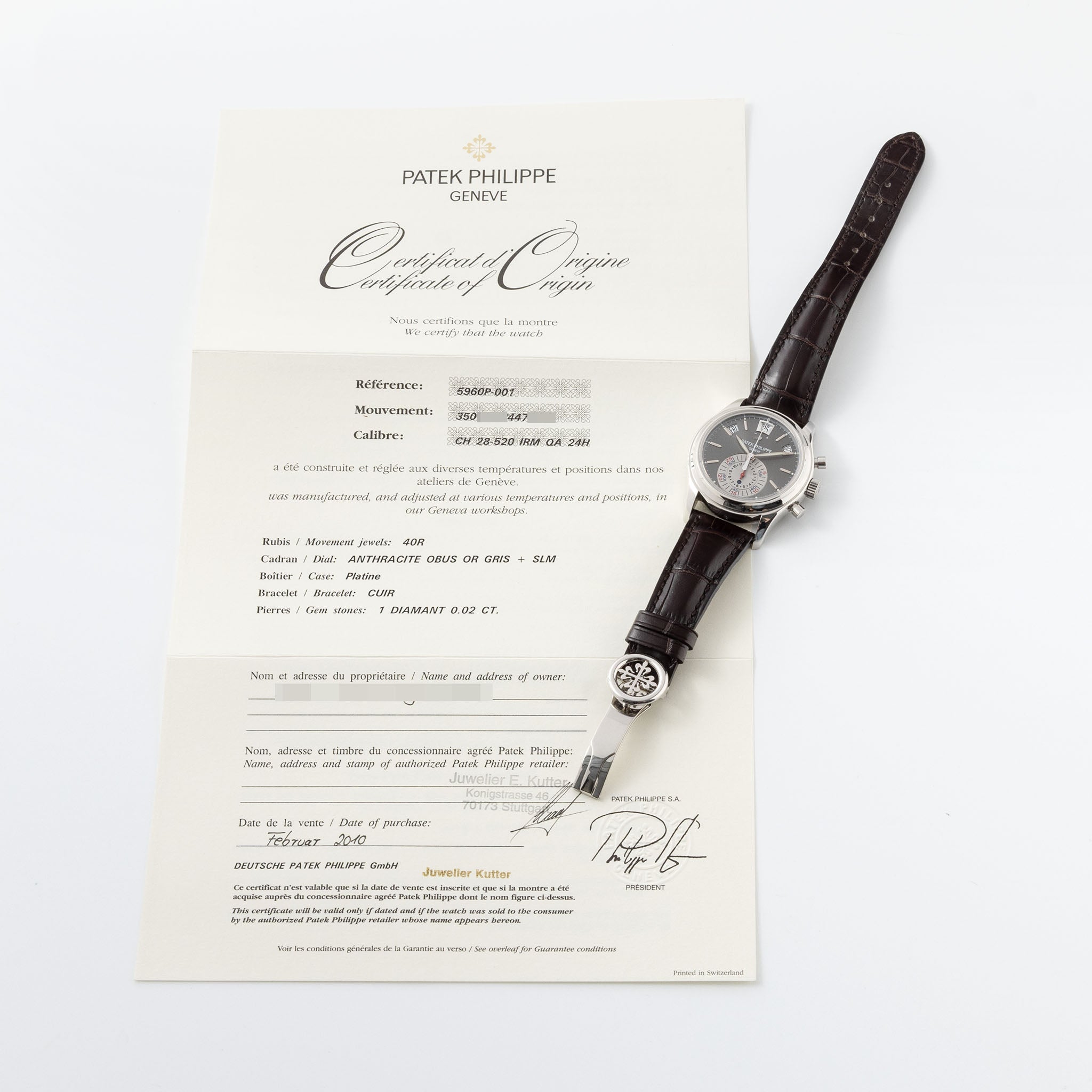 Patek Philippe Annual Calendar Flyback Chronograph 5960P in Platinum Execution Grey dial Full Set