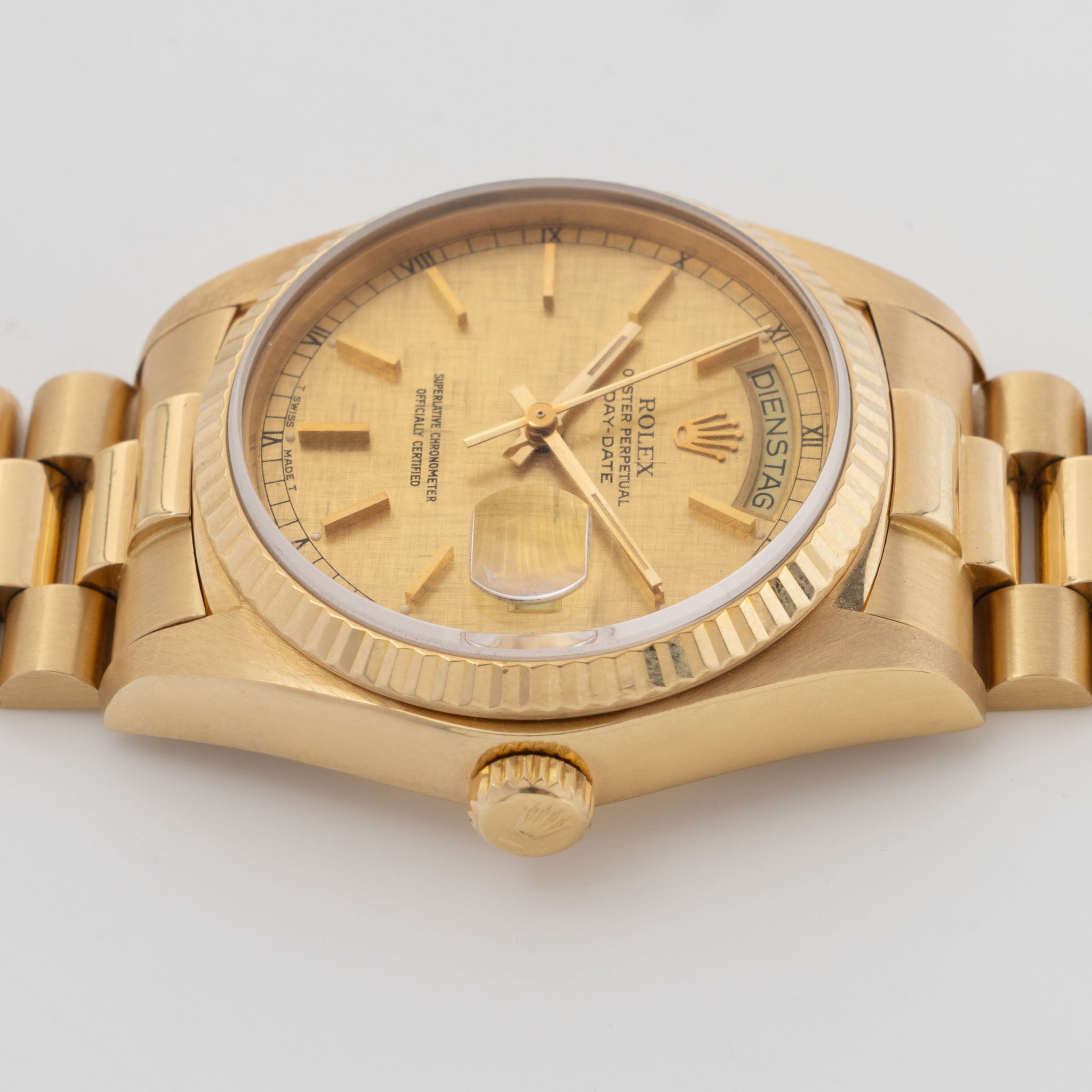 Rolex Day-Date 18038 Linen Champagne Dial in 18k Yellow Gold