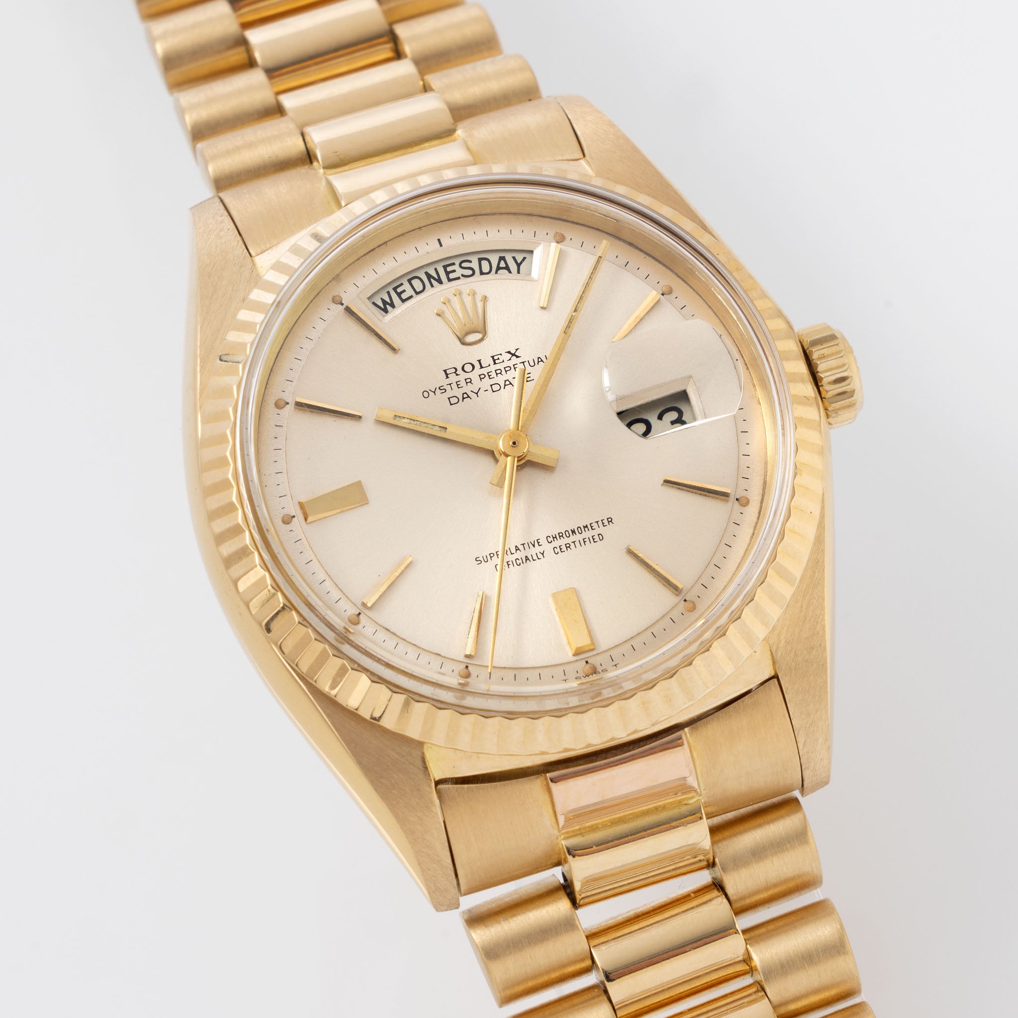 Rolex Day-Date Silver Doorstop Dial in 18k Yellow Gold ref. 1803 Original Box and Paper Set