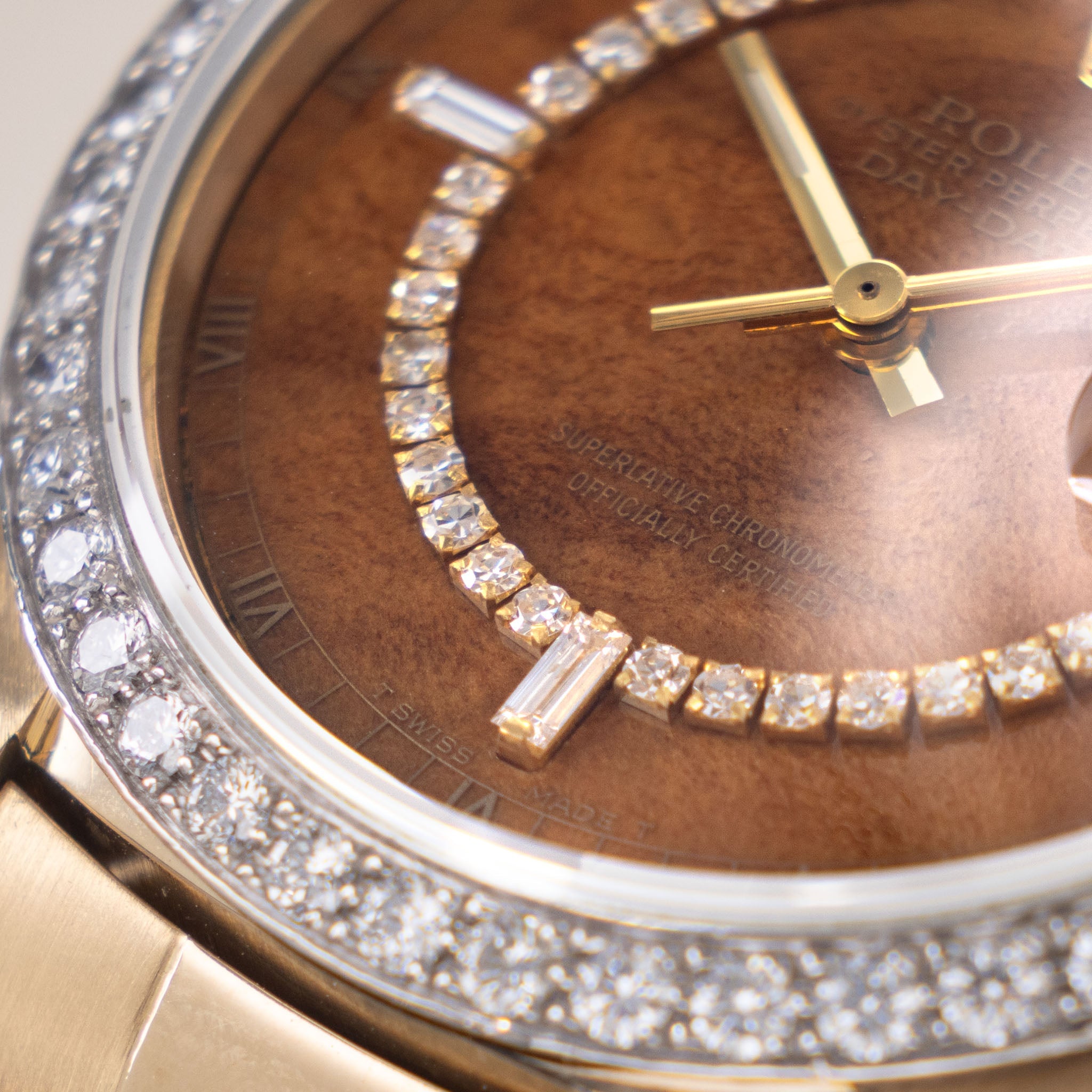 Rolex Day-date Wood Diamond string dial ref 18048 with Original Punched Guarantee Paper