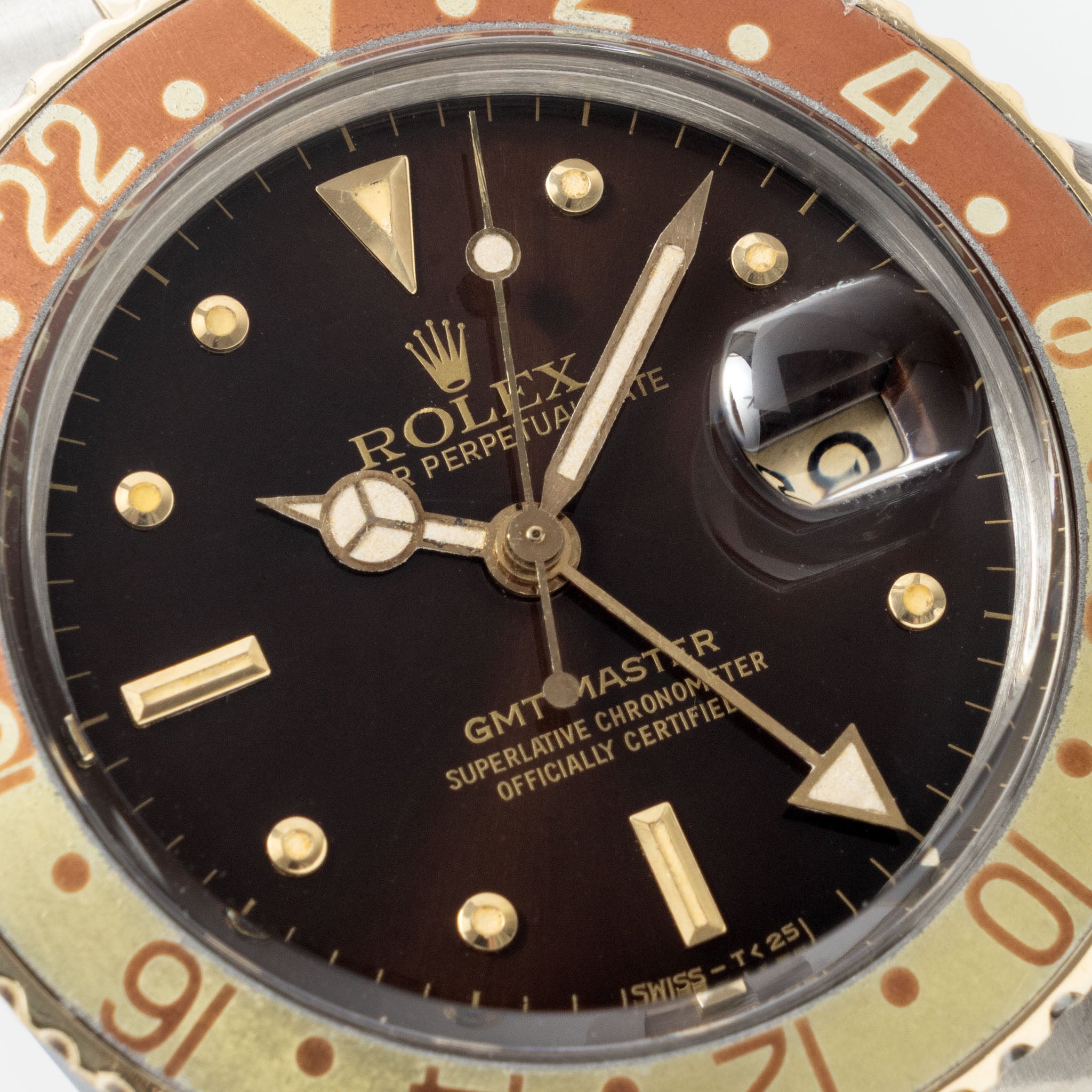Rolex Gmt-master steel and gold Brown nipple  dial box and punched  paper set ref 16753 