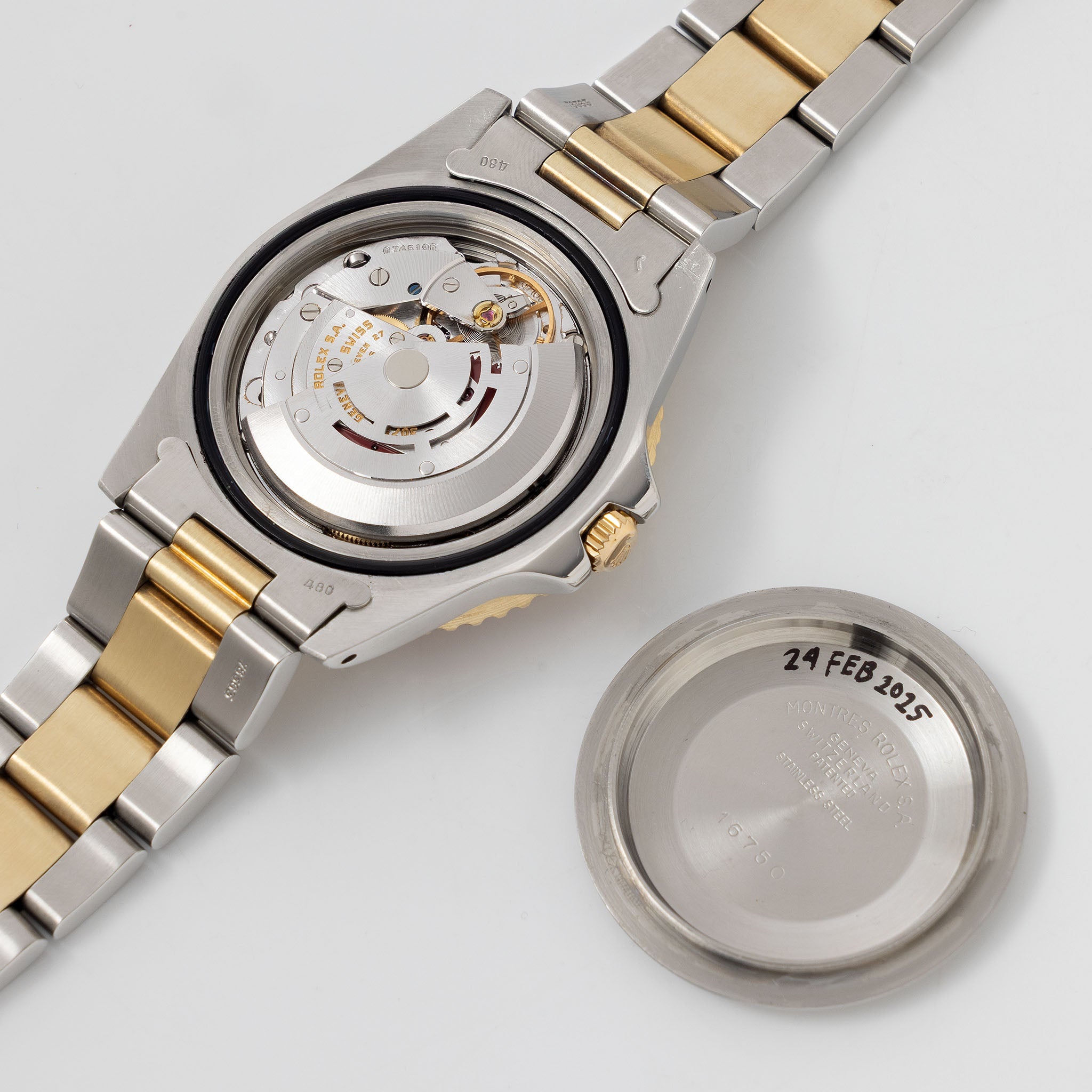 Rolex Gmt-master steel and gold Brown nipple  dial box and punched  paper set ref 16753 