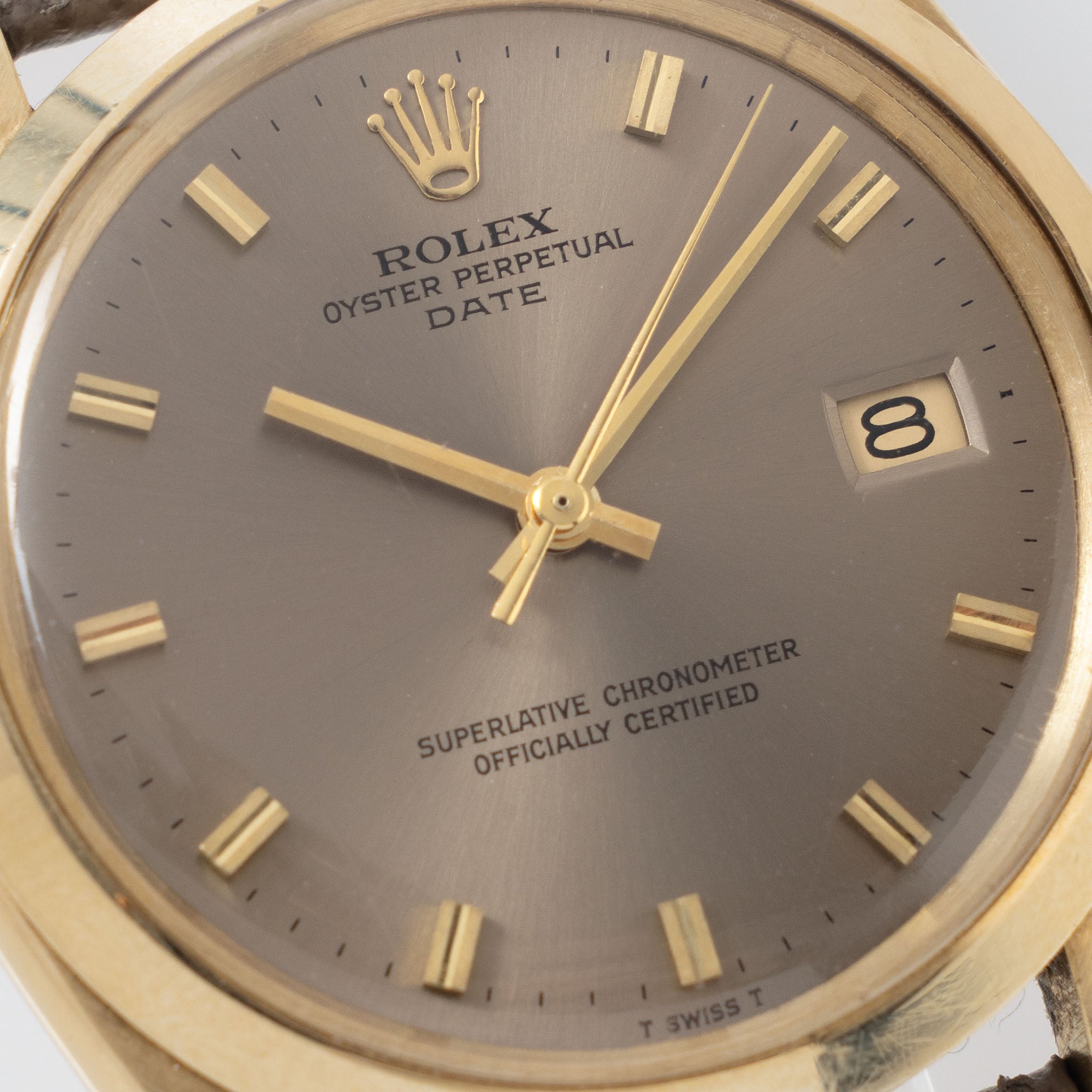Rolex Oyster Perpetual Date 1500 Taupe Singer Proto/Test Dial in 14k Yellow Gold