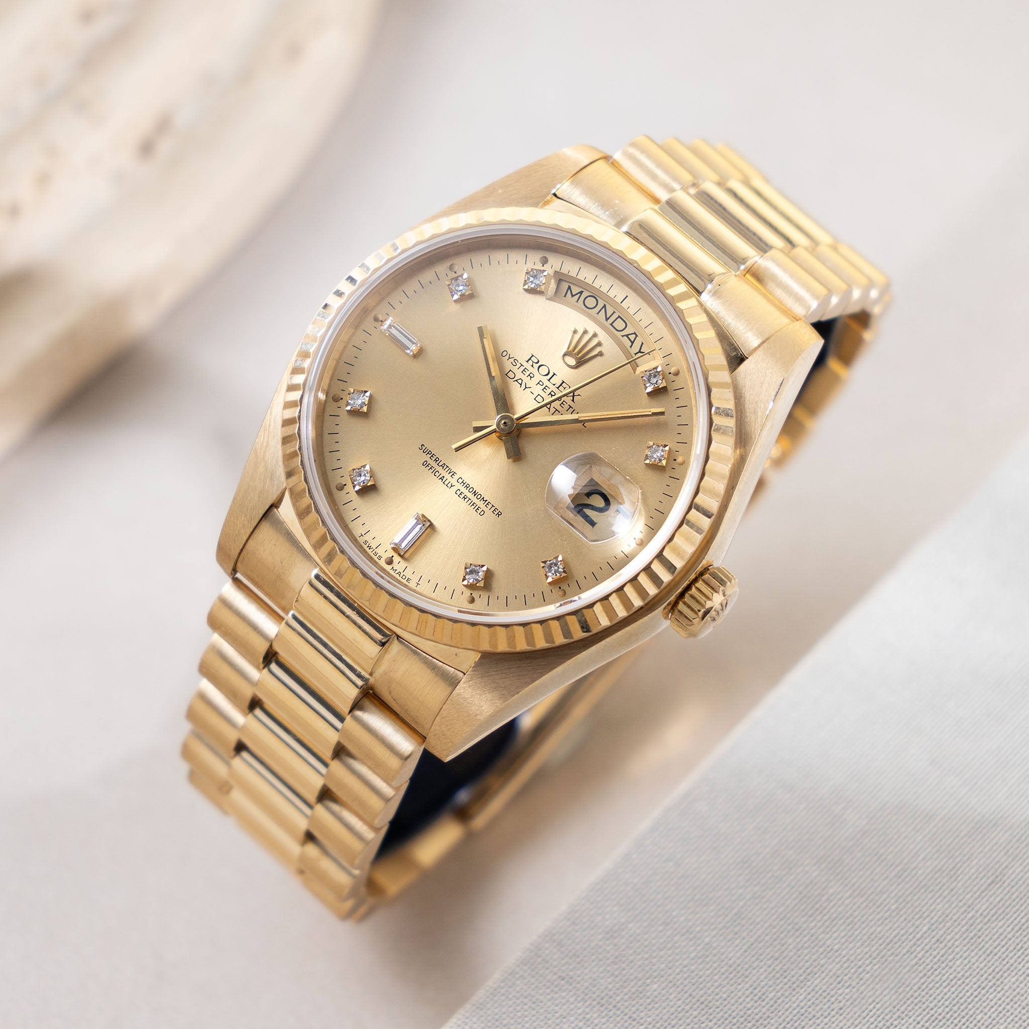 Rolex Day-Date 18038 Champagne Diamond Markers Dial 