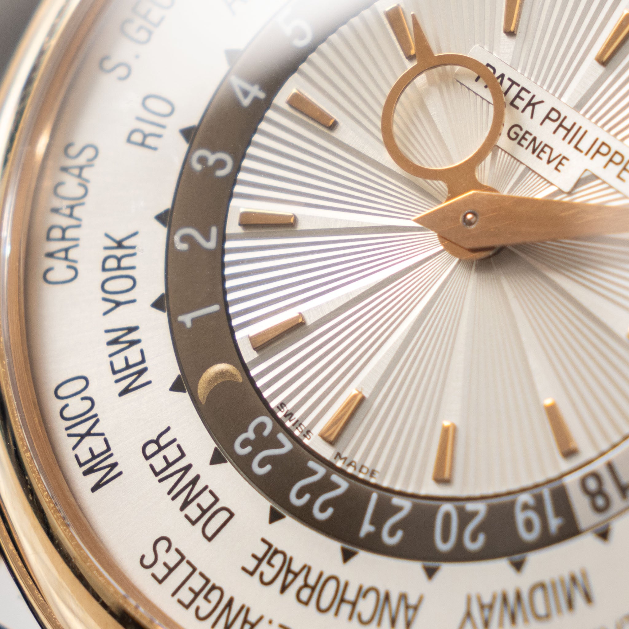 Patek Philippe World Time ref 5130R Guilloché Dial in 18k Rose Gold with Box and Papers