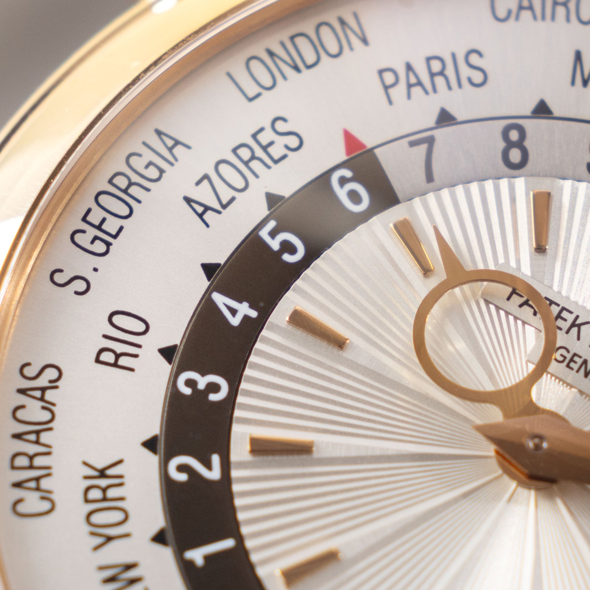 Patek Philippe World Time ref 5130R Guilloché Dial in 18k Rose Gold with Box and Papers