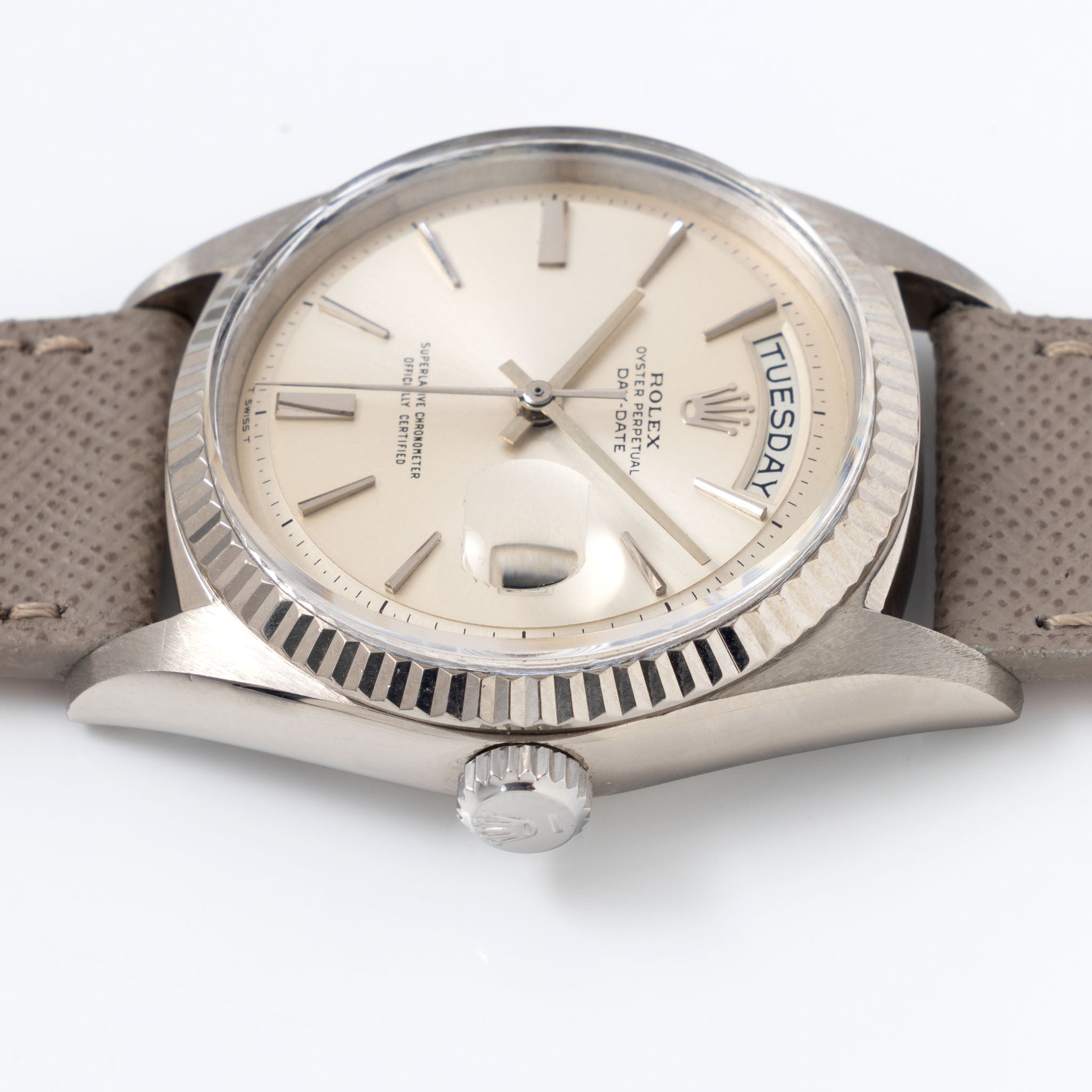 Rolex Day-Date 1803/9 Silver No-lume Doorstop Dial in 18k White Gold