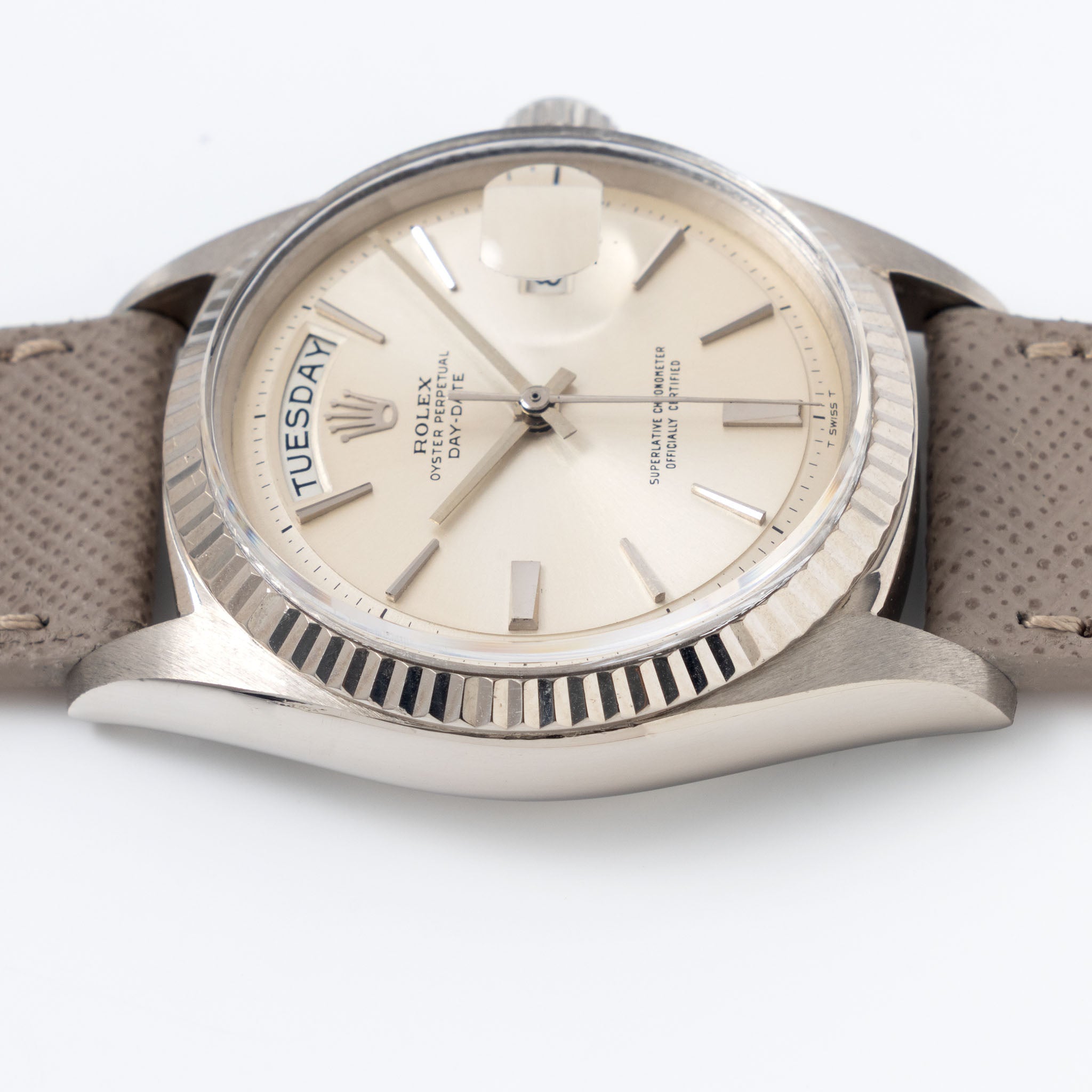 Rolex Day-Date 1803/9 Silver No-lume Doorstop Dial in 18k White Gold