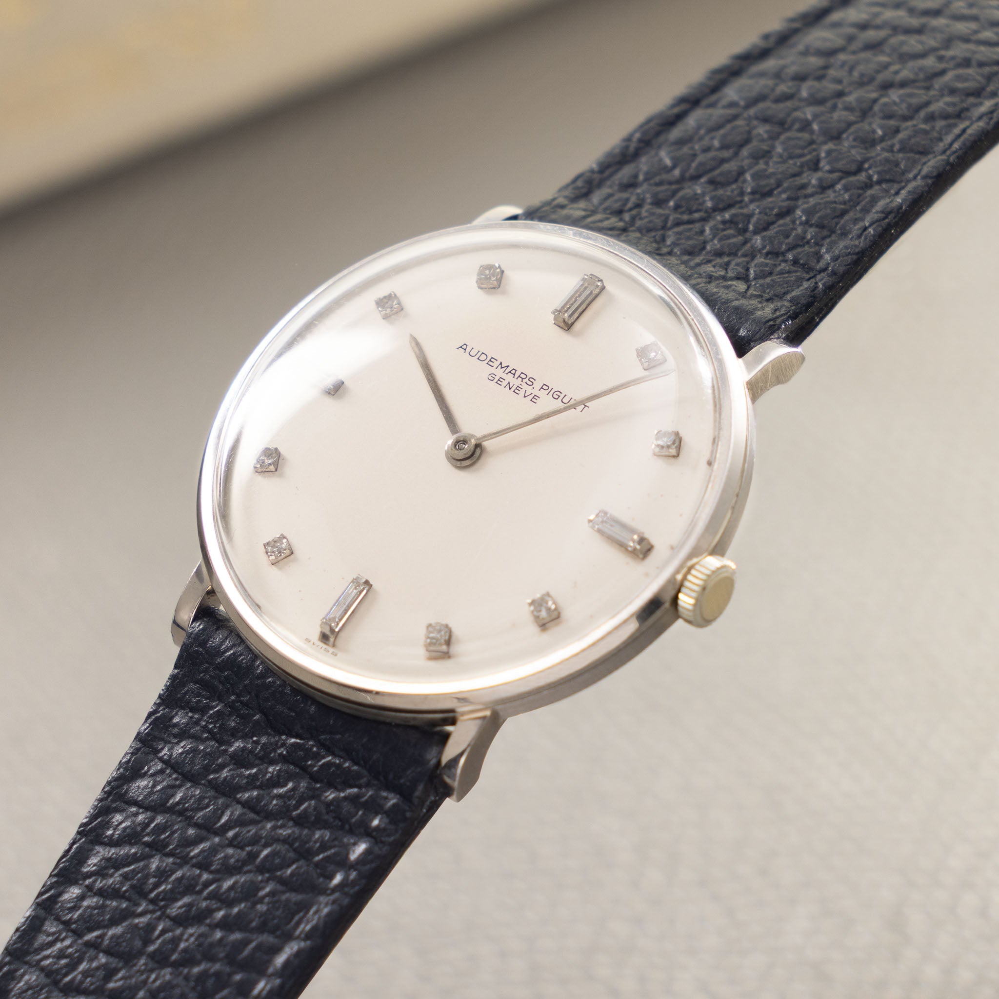 Audemars Piguet Ultra Thin Dress Watch in 18kt White Gold Silver Diamond Markers Dial