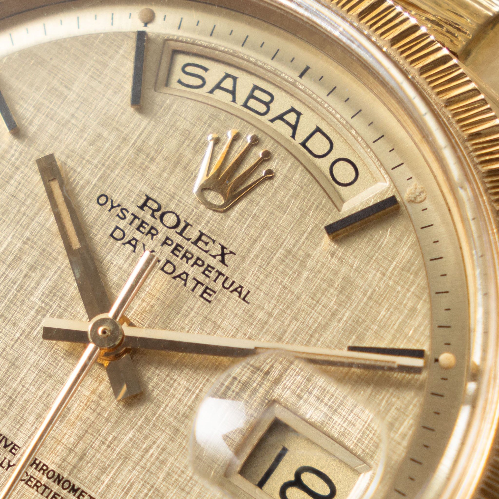 Rolex Day-Date 1807 Linen Sigma Dial Bark Finish in 18k Yellow Gold