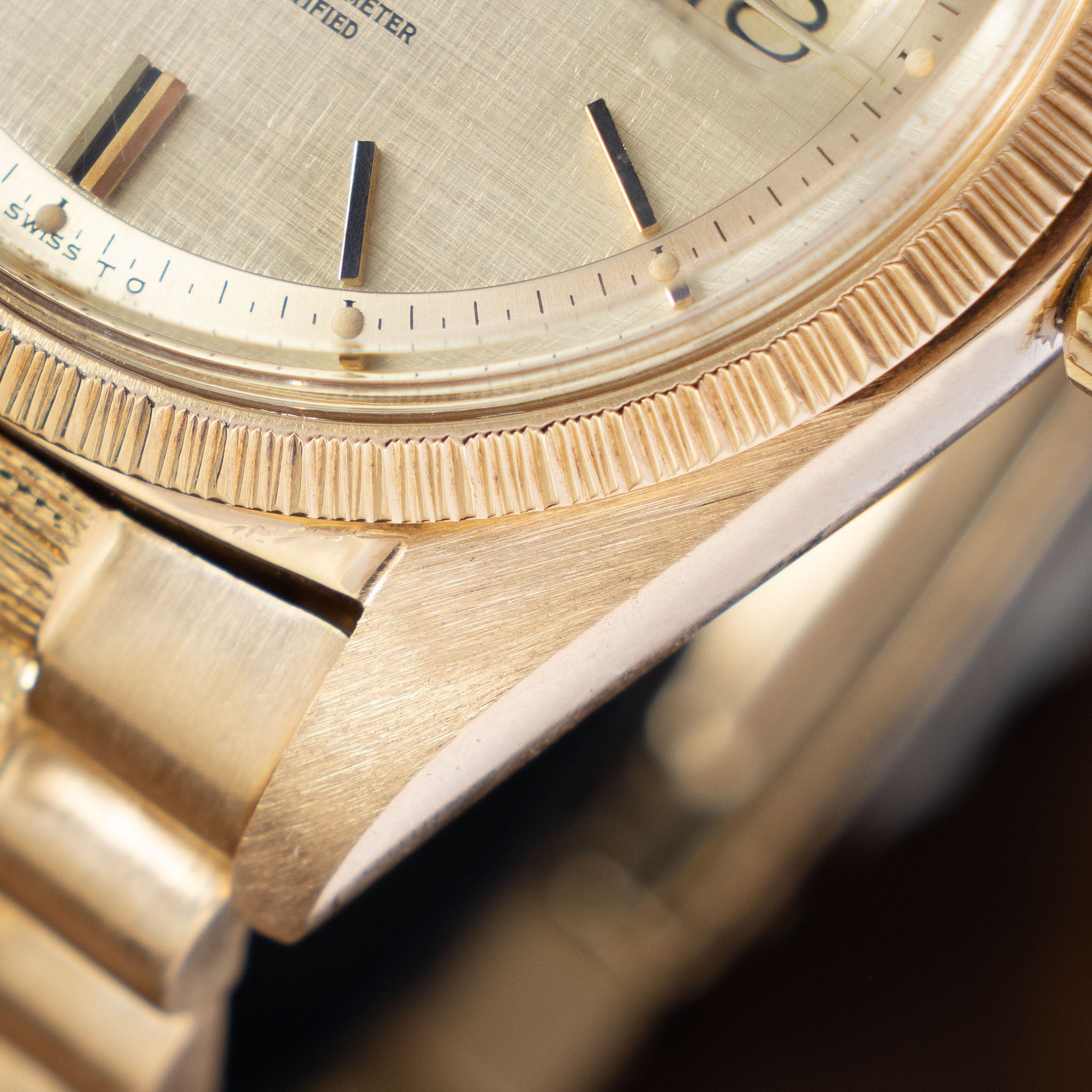 Rolex Day-Date 1807 Linen Sigma Dial Bark Finish in 18k Yellow Gold