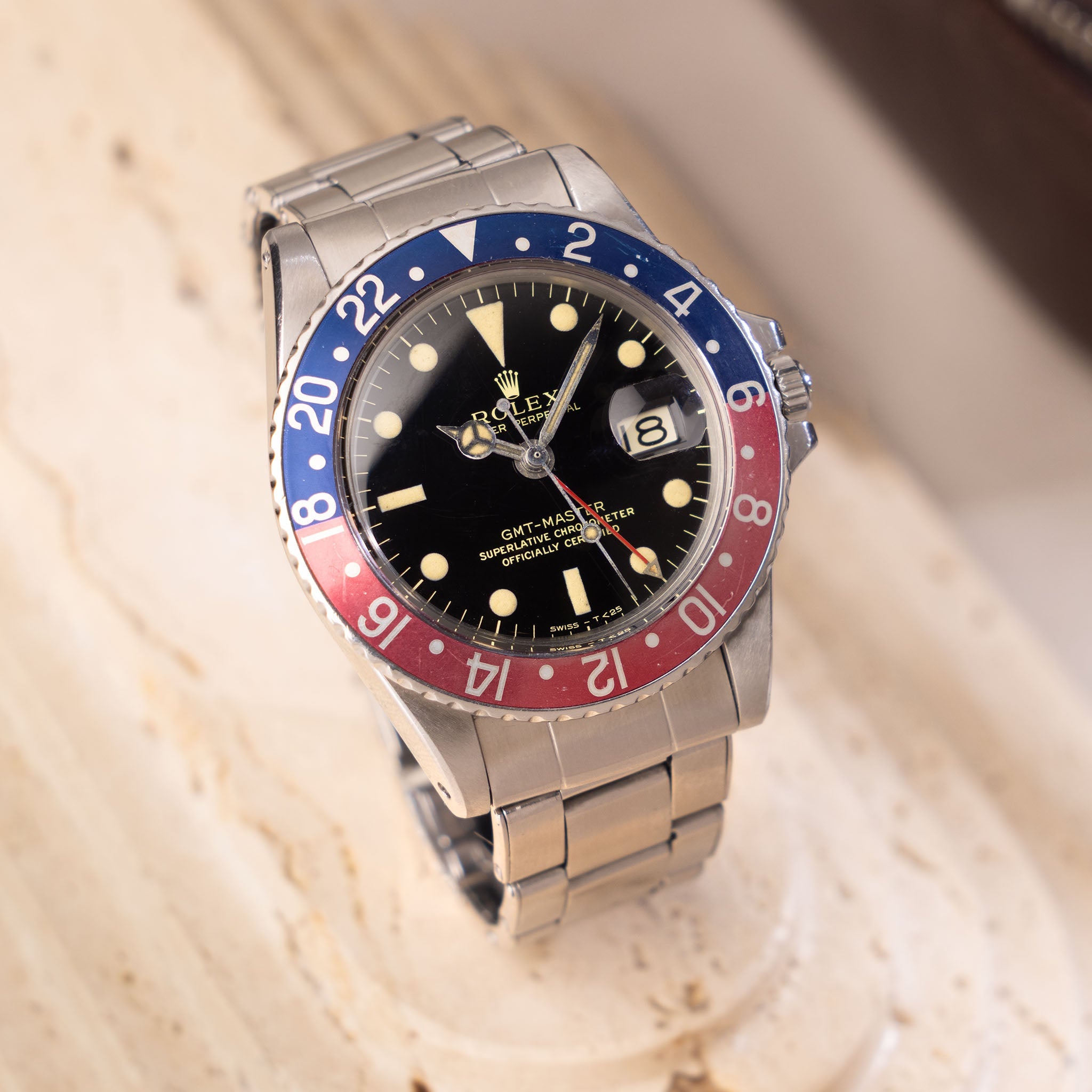 Rolex GMT-Master 1675 Super Glossy Gilt Dial with Original Punched Papers Box and Rolex Service Card