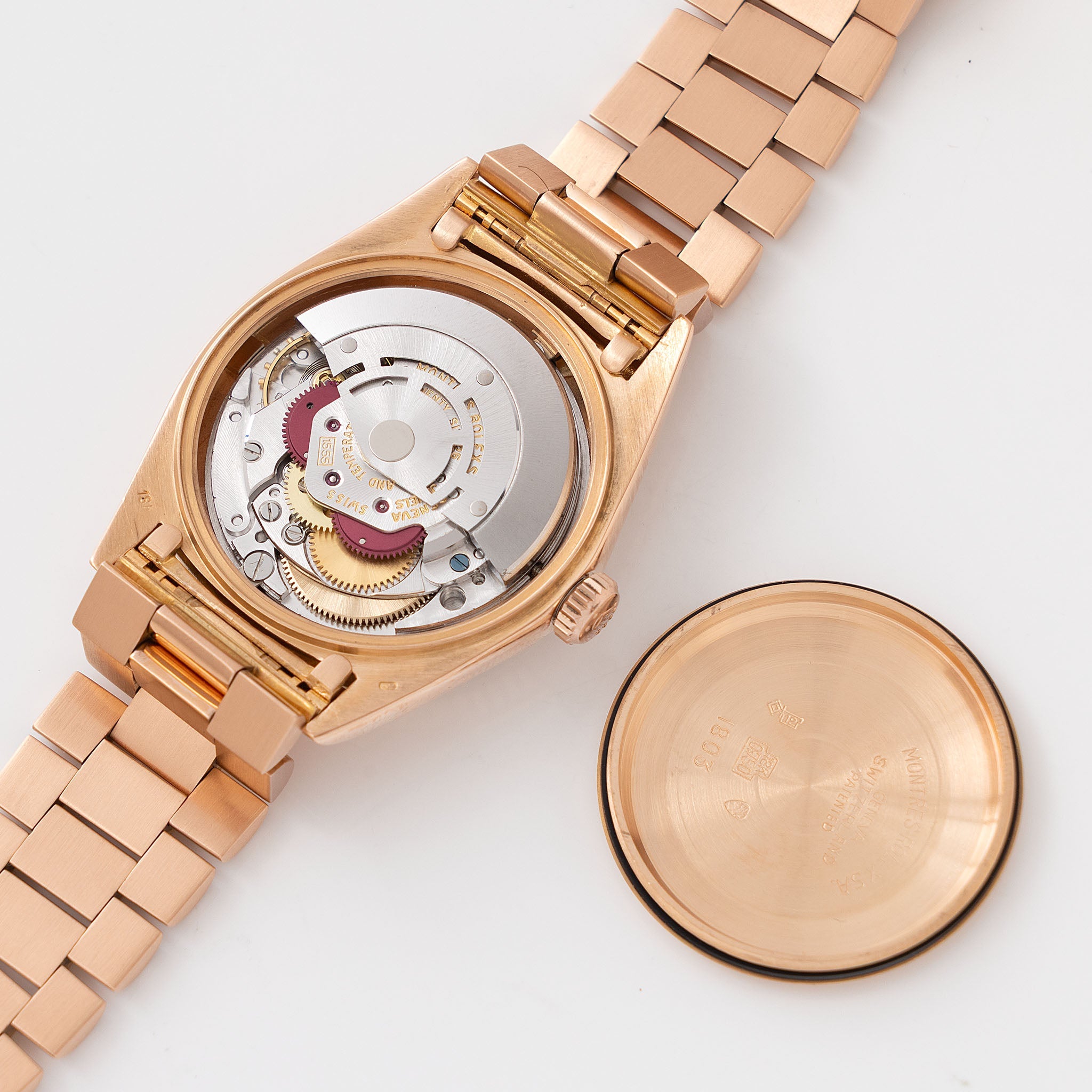 Rolex Day-Date 1803 in 18k Rose Gold Pink-on-Pink Gay Frères Bracelet Portuguese Disc