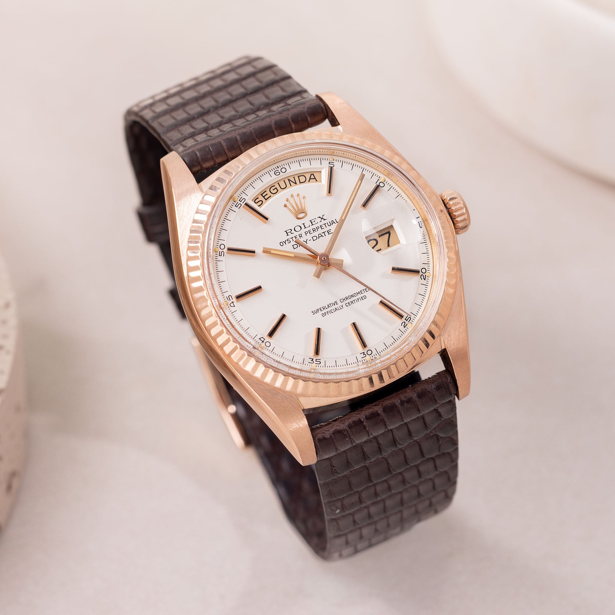Rolex Day-Date 1803 Matte Silver Dial in 18k Rose Gold