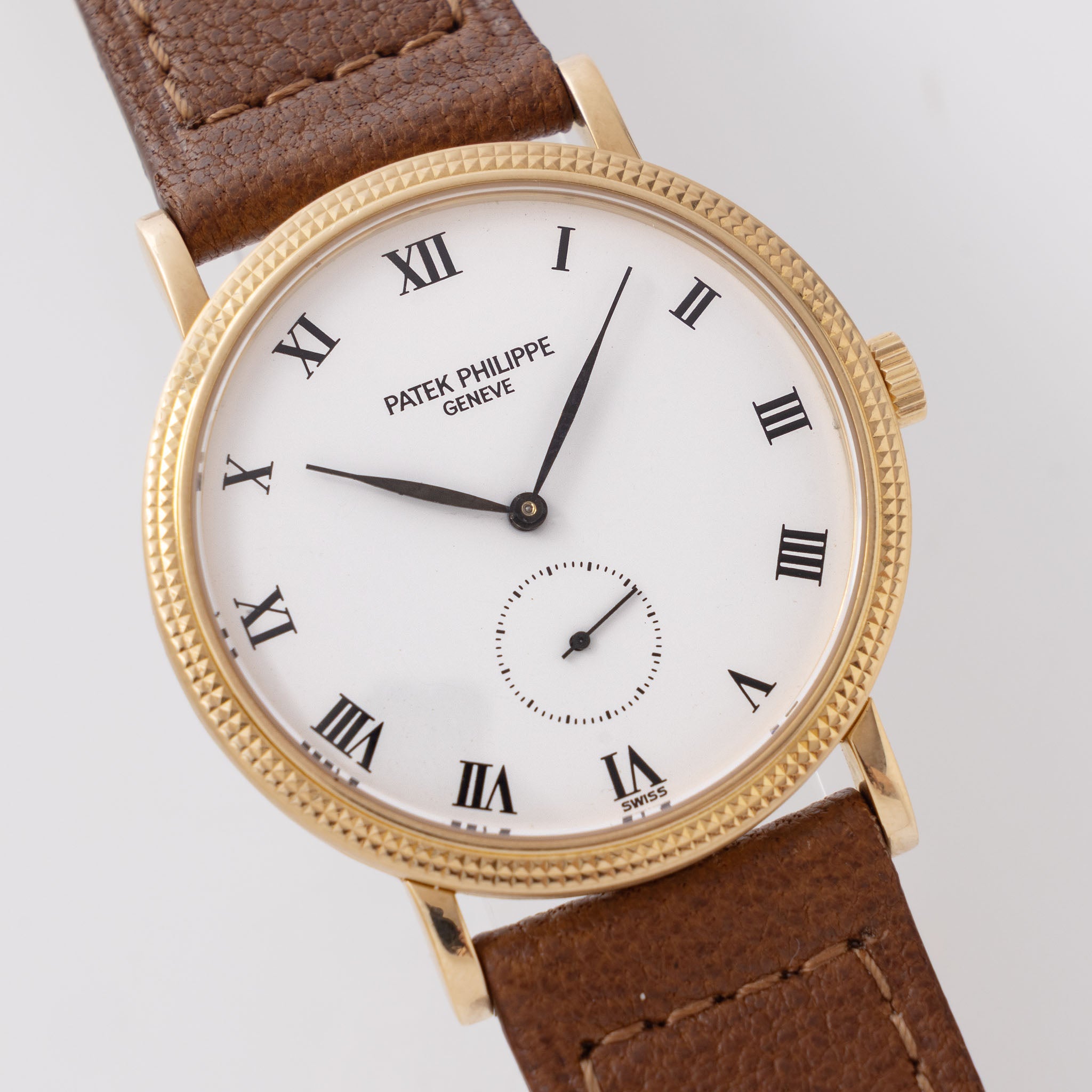 Patek Philippe Calatrava 3919J Porcelain Dial 18k Yellow Gold Clous de Paris