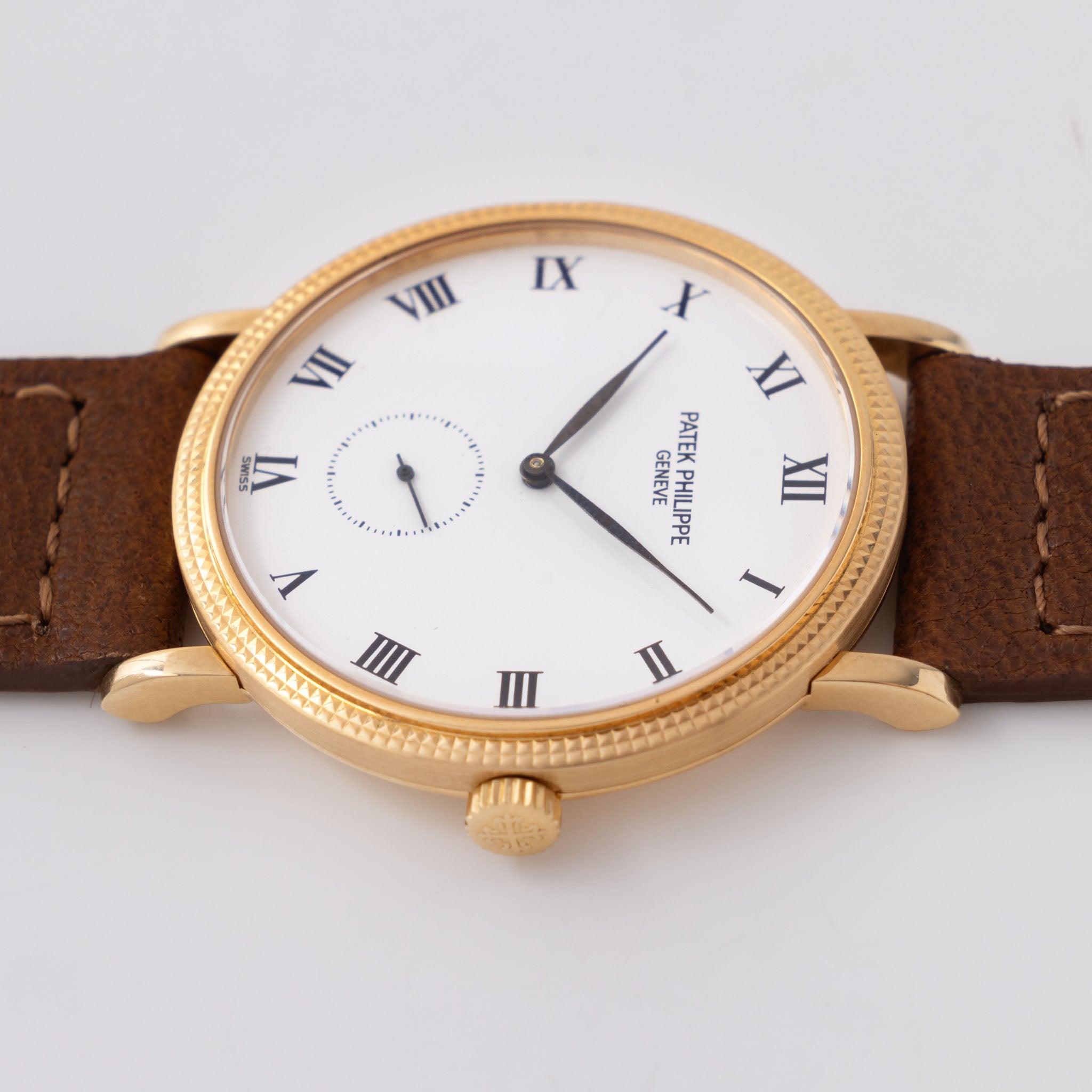 Patek Philippe Calatrava 3919J Porcelain Dial 18k Yellow Gold Clous de Paris