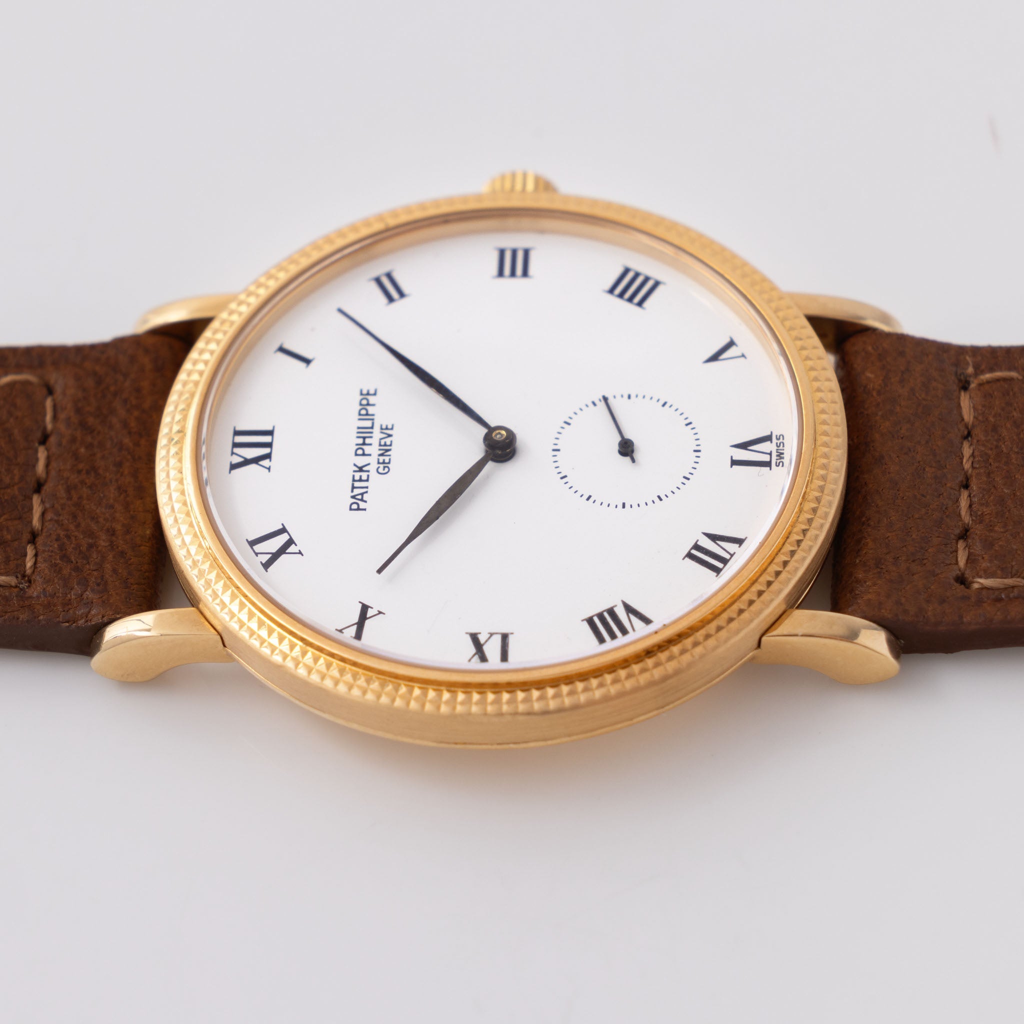 Patek Philippe Calatrava 3919J Porcelain Dial 18k Yellow Gold Clous de Paris