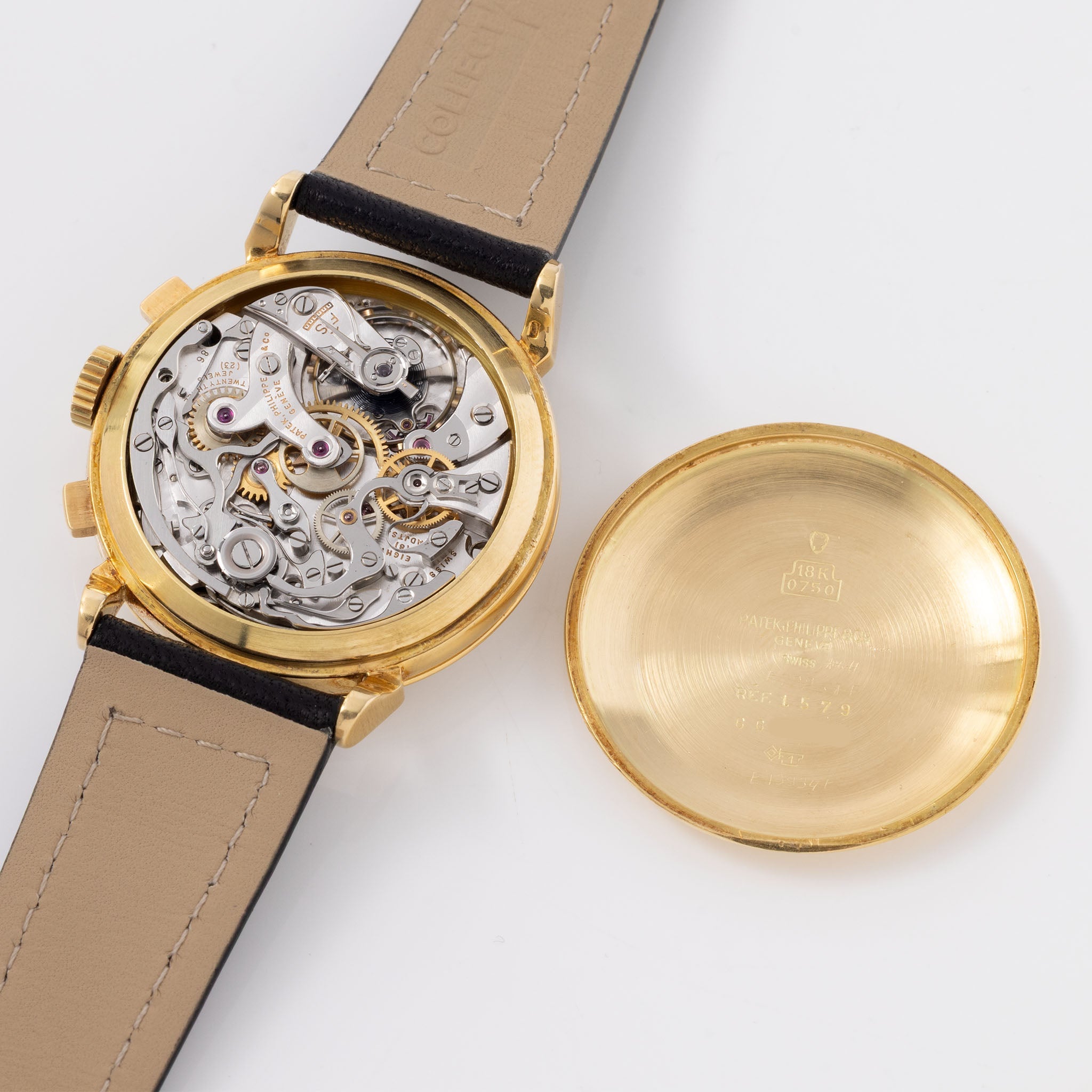 Patek Philippe Chronograph 1579J Second Series Silvered Dial in 18k Yellow Gold with Extract of the Archives