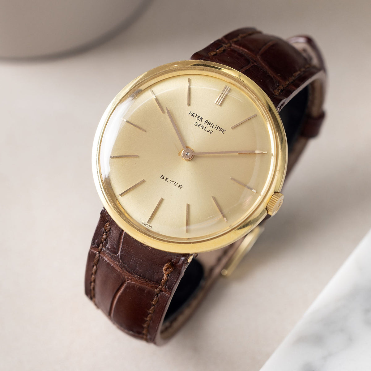 Patek Philippe Calatrava Disco Volante Ref. 2591J in 18k Yellow Gold with Sunburst Beyer Double-Signed Dial and Extract from the Archives