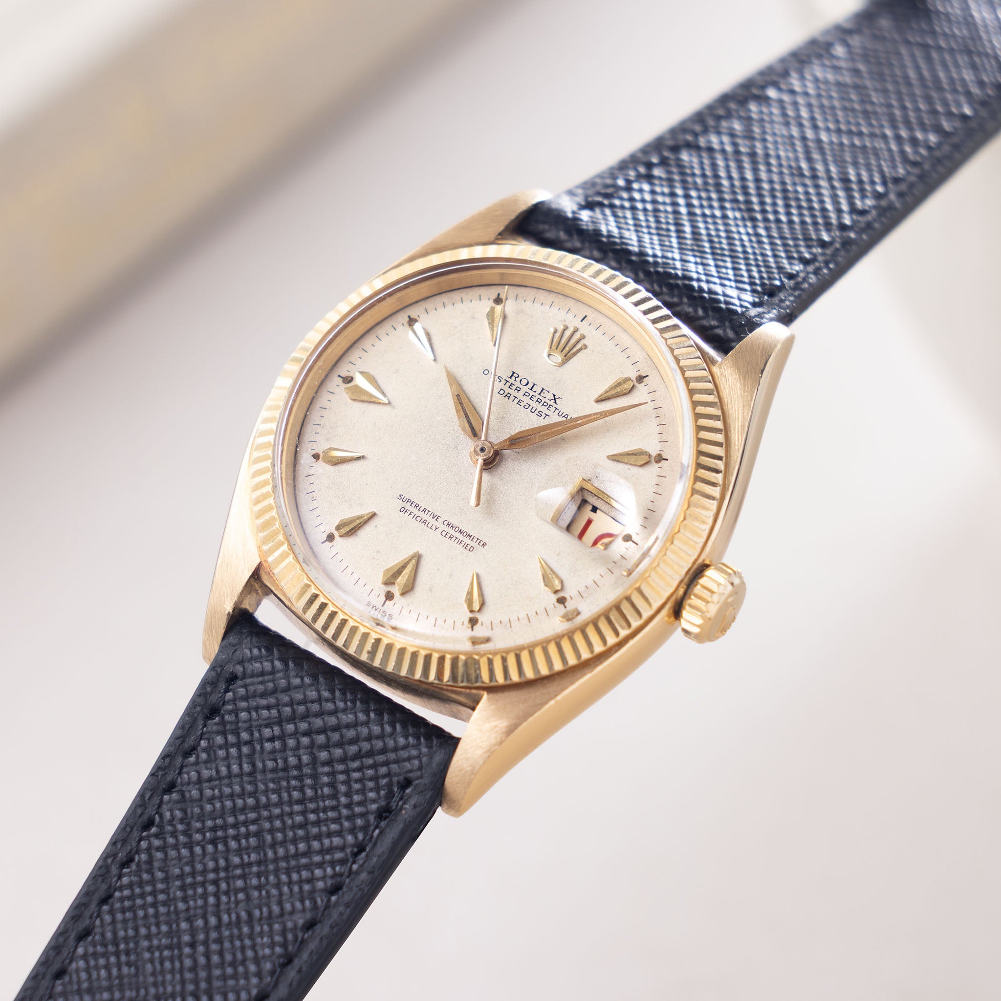 Rolex  Datejust Cream dial  with "Arrow head " markers in 18 k yellow gold ref 6605