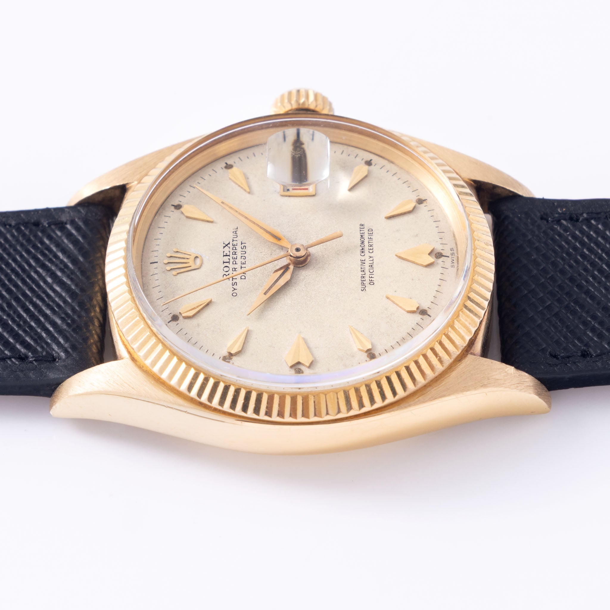 Rolex  Datejust Cream dial  with "Arrow head " markers in 18 k yellow gold ref 6605