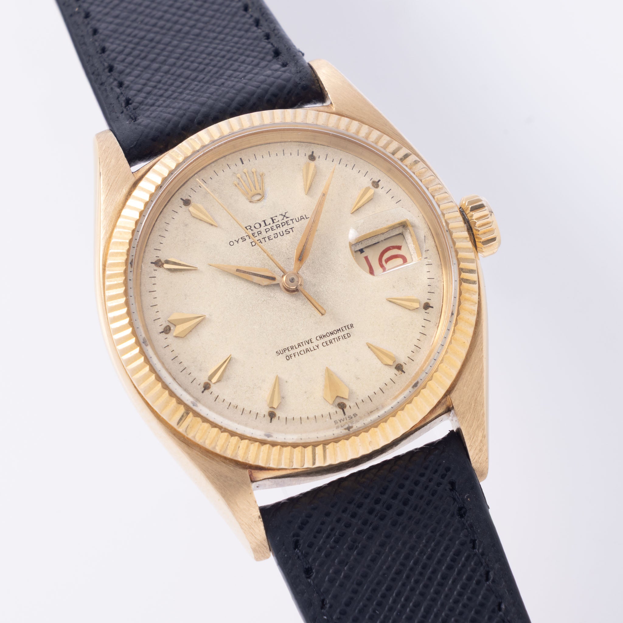 Rolex  Datejust Cream dial  with "Arrow head " markers in 18 k yellow gold ref 6605