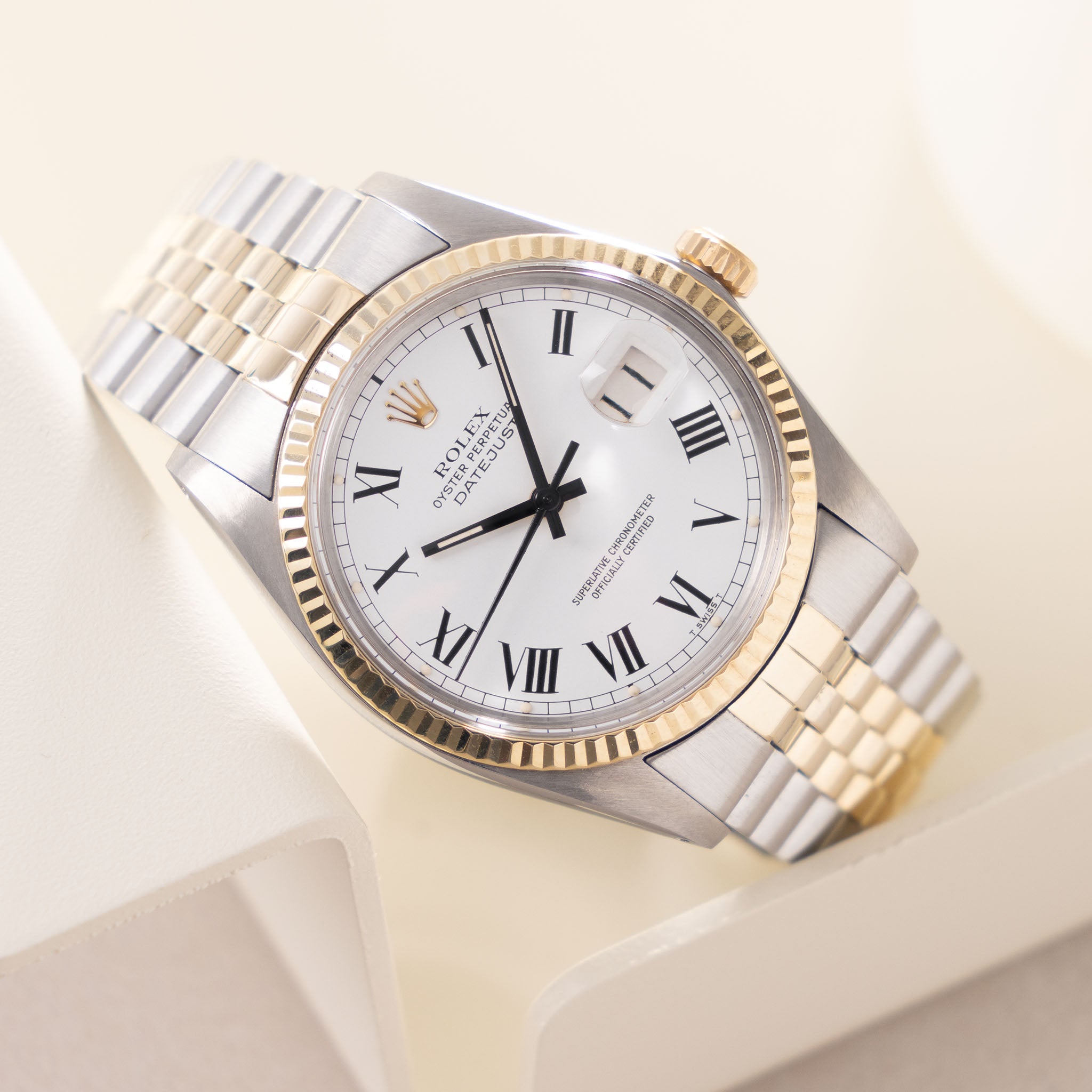 Rolex Datejust Steel and Gold White Buckley Dial Ref 16013