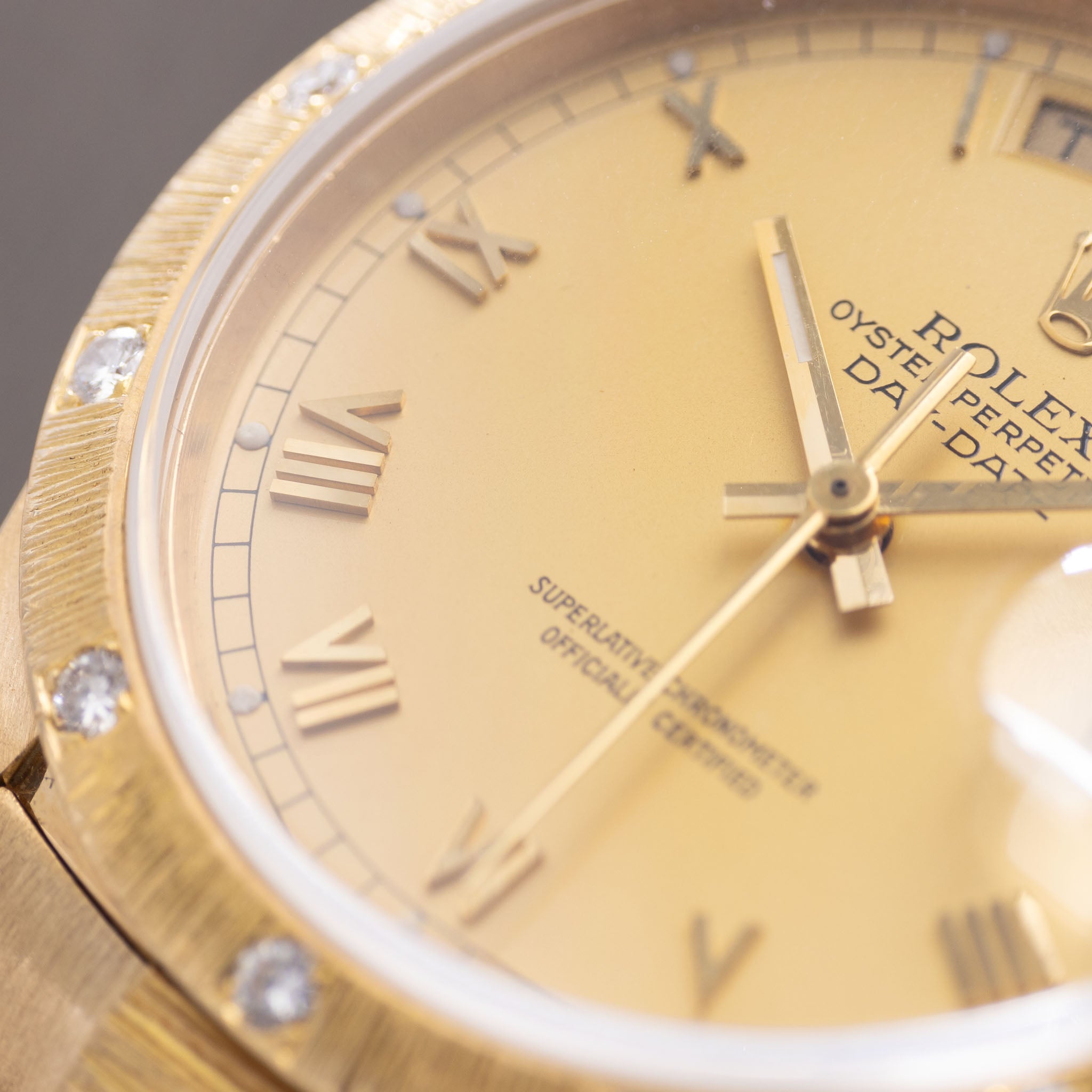 Rolex Day-Date 18108 Bark Finish Matte Roman Champagne Dial