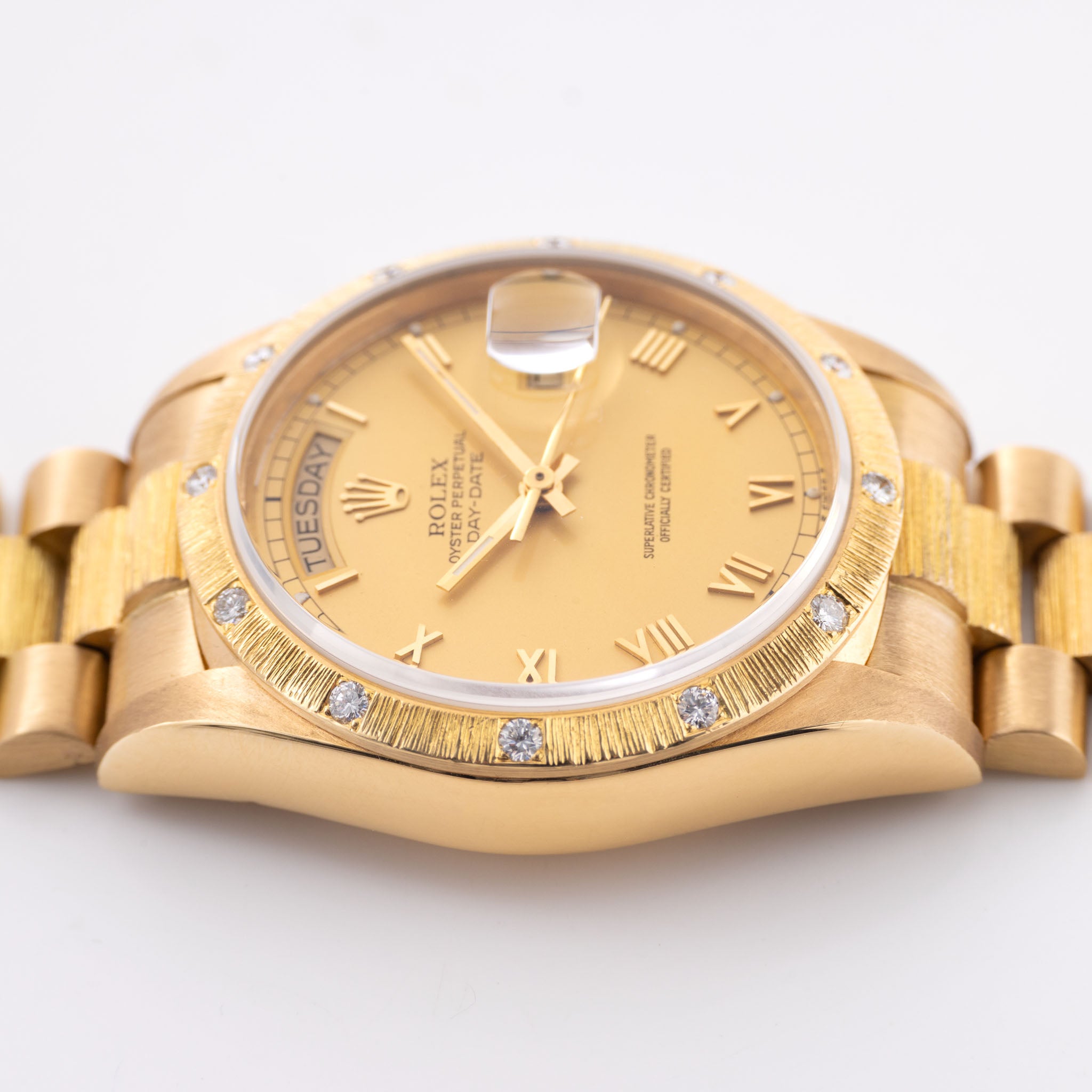 Rolex Day-Date 18108 Bark Finish Matte Roman Champagne Dial
