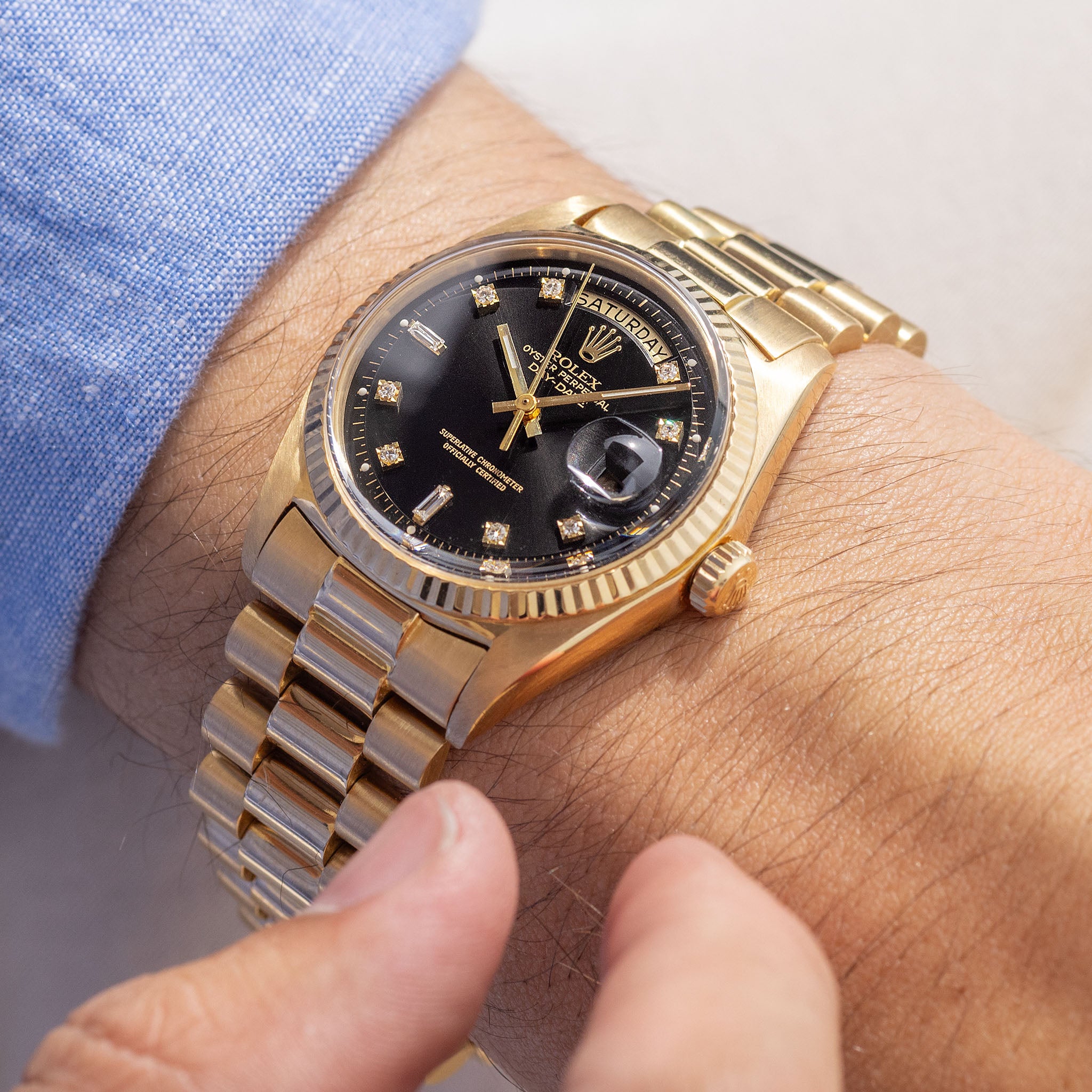 Rolex Day-Date Yellow Gold Black Diamond Hours Dial ref 1803Rolex Day-Date Yellow Gold Black Diamond Hours Dial ref 1803