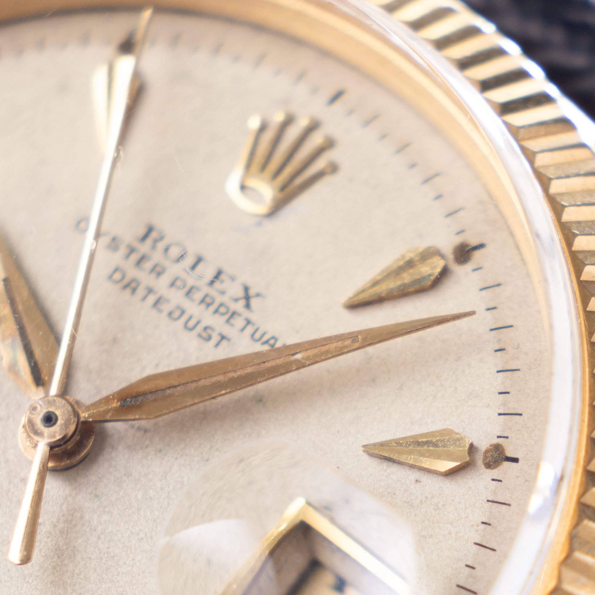 Rolex  Datejust Cream dial  with "Arrow head " markers in 18 k yellow gold ref 6605