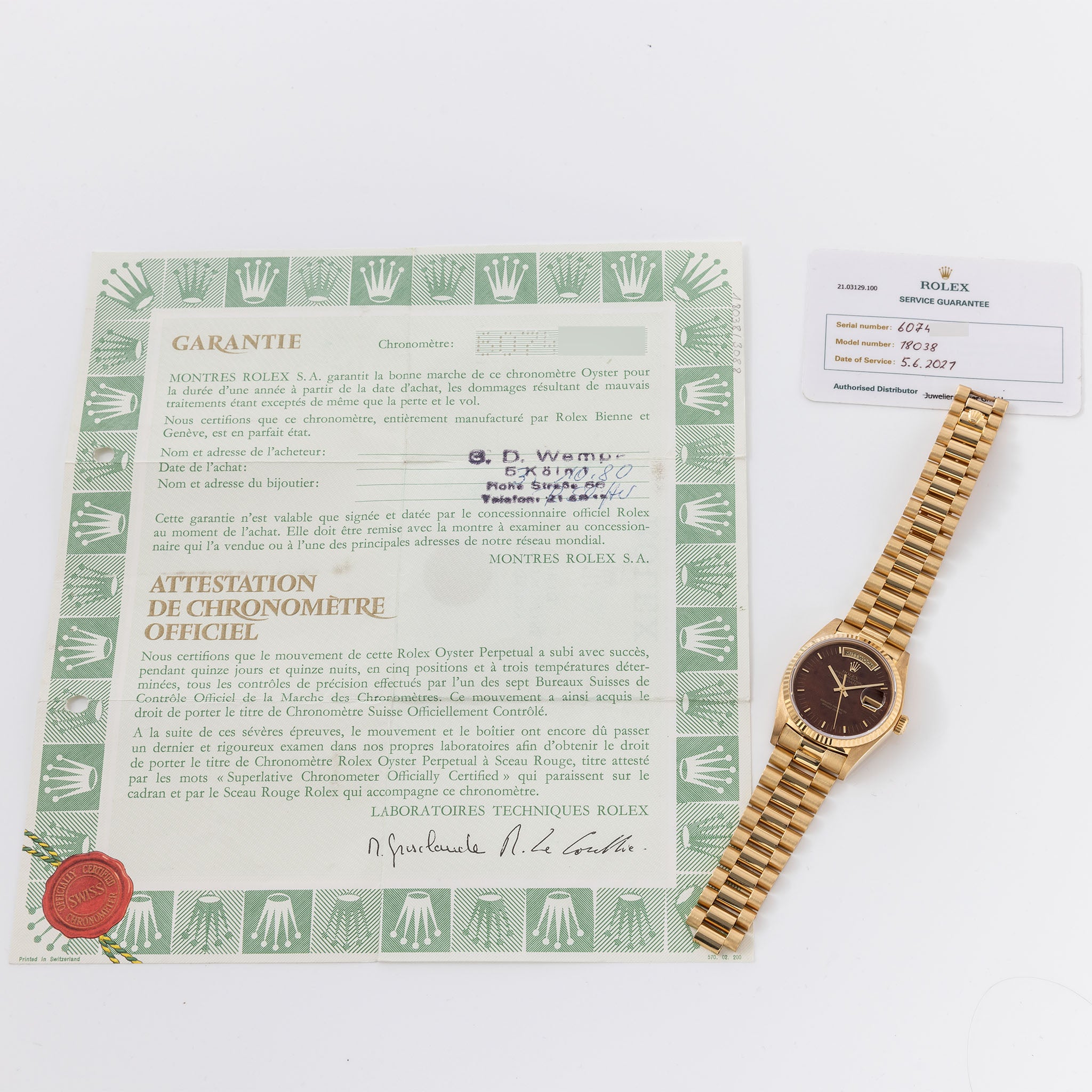 Rolex Day-Date Wood Dial Ref 18038 with Papers