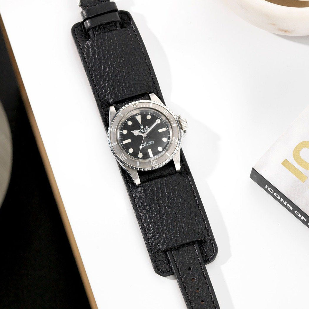 Rich Black Leather Bund Strap