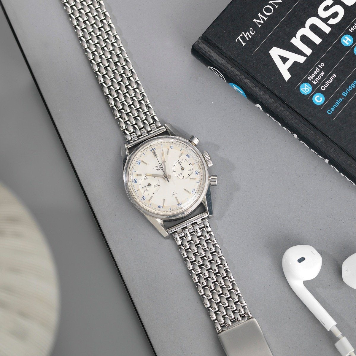 Beads Of Rice Full Polish Straight End Link Steel Watch Bracelet