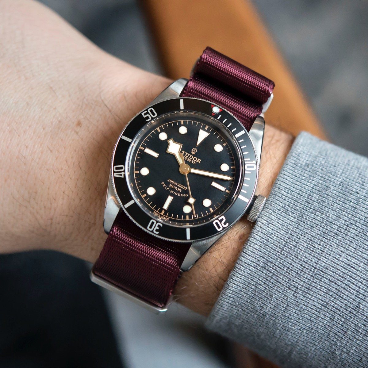 Deluxe Nylon Single Pass Watch Strap Burgundy Red