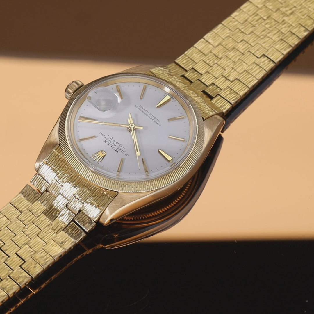 Rolex Date 1507 Yellow Gold Rare Bezel and Brick Link Bracelet