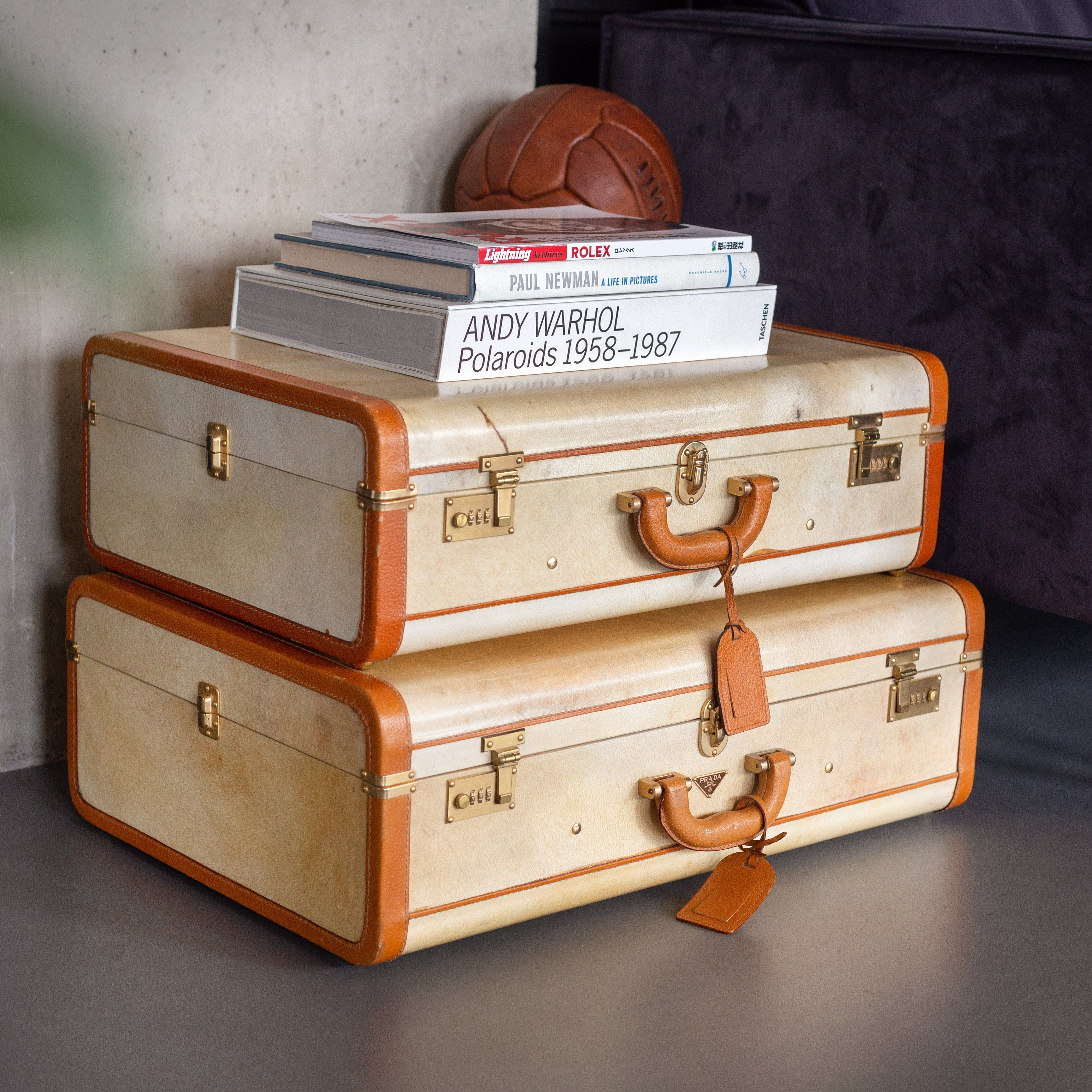 Vintage Pair of Prada Pergamena Hard Suitcases