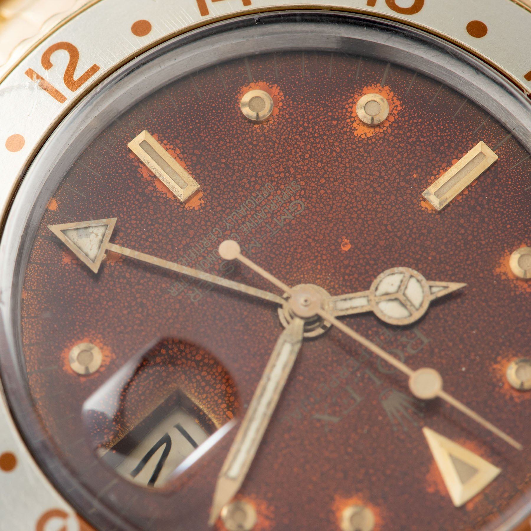 Rolex 16753 Nipple Dial Rootbeer GMT-Master with Quick set date feature