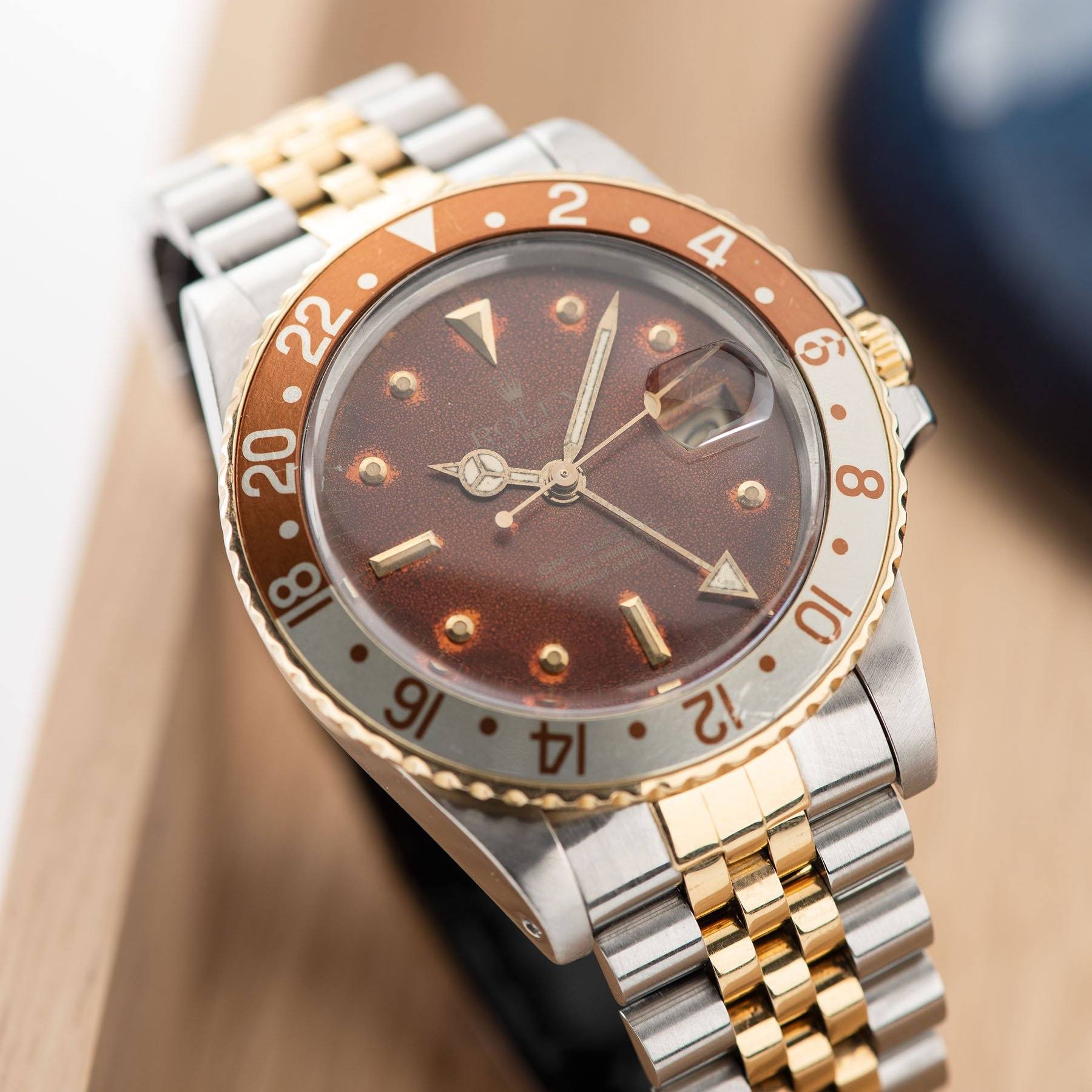 Rolex 16753 Nipple Dial Rootbeer GMT-Master with faded two-tone bezel insert