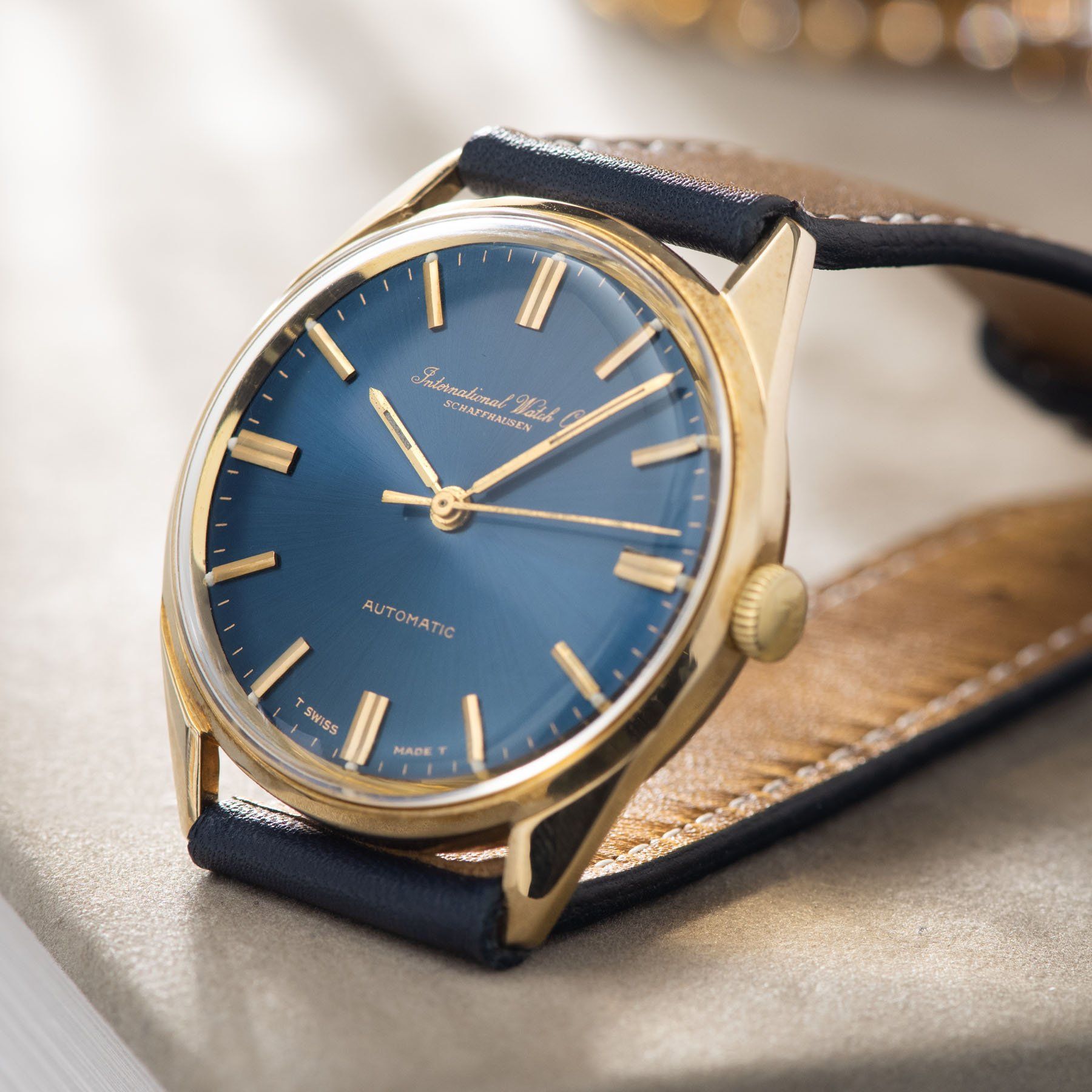 IWC Yellow Gold Dress Watch Blue Soleil Dial 