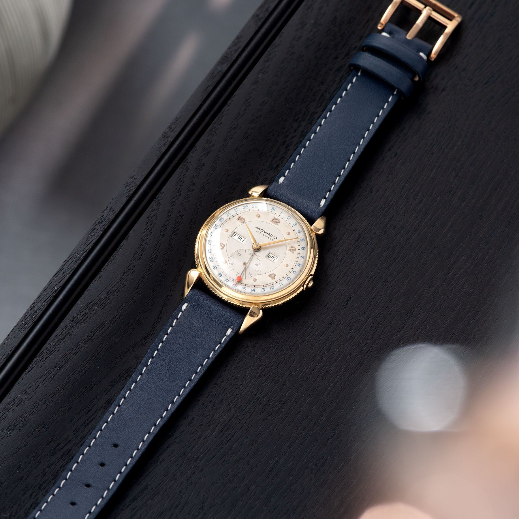 Movado Triple Calendar Pink Gold Dress Watch  
