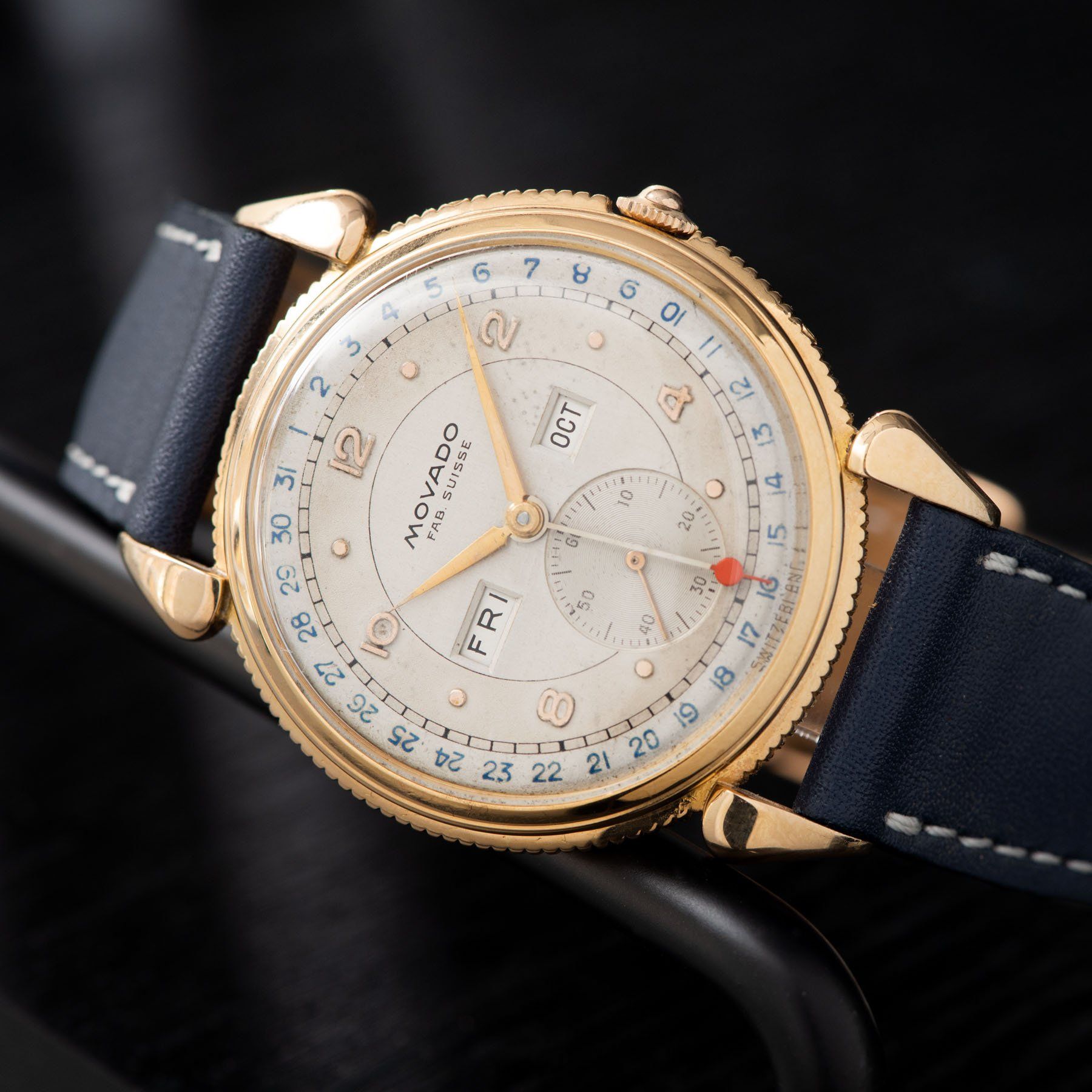 Movado Triple Calendar Pink Gold Dress Watch  