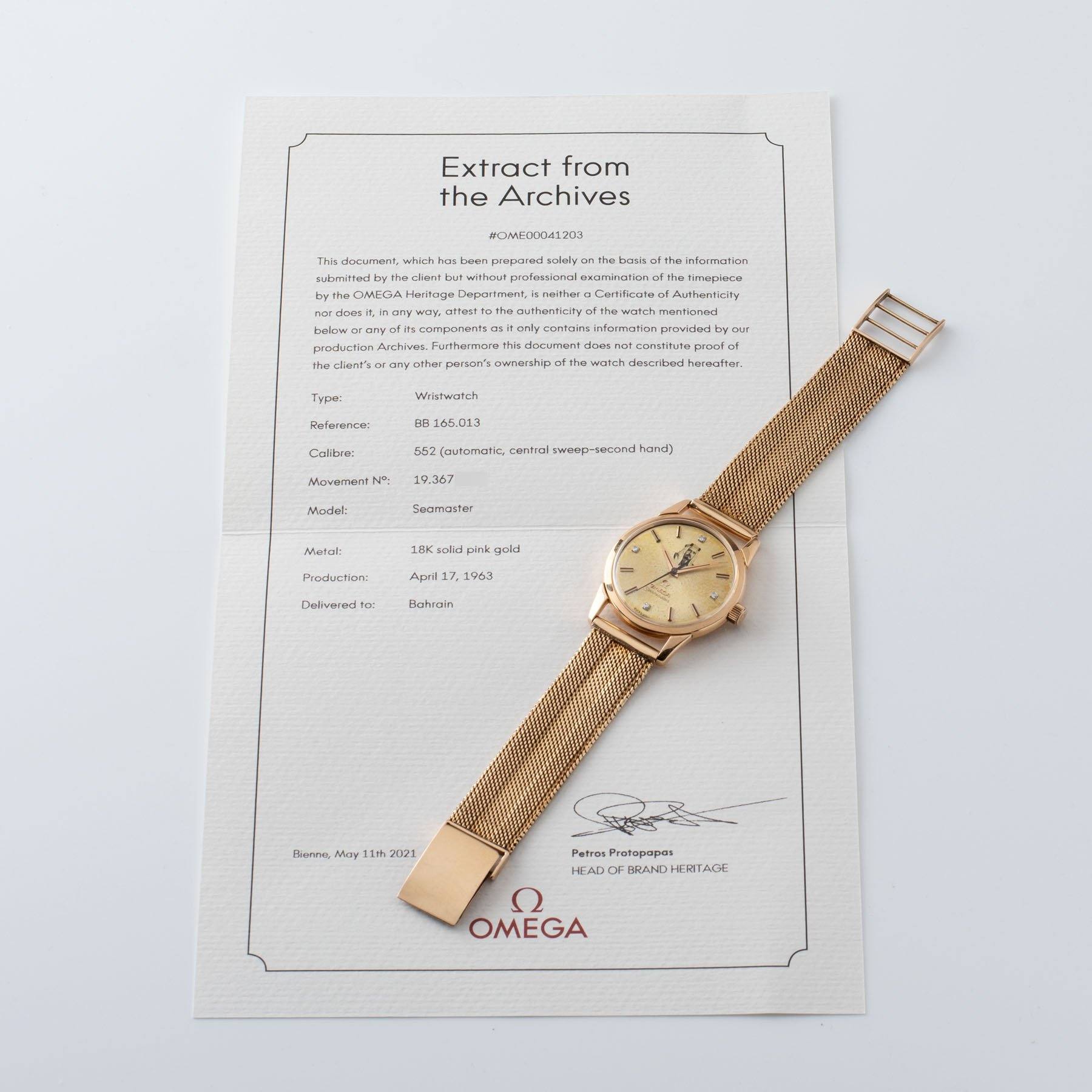 Omega Pink Gold Seamaster Zayed bin Sultan Al Nahyan