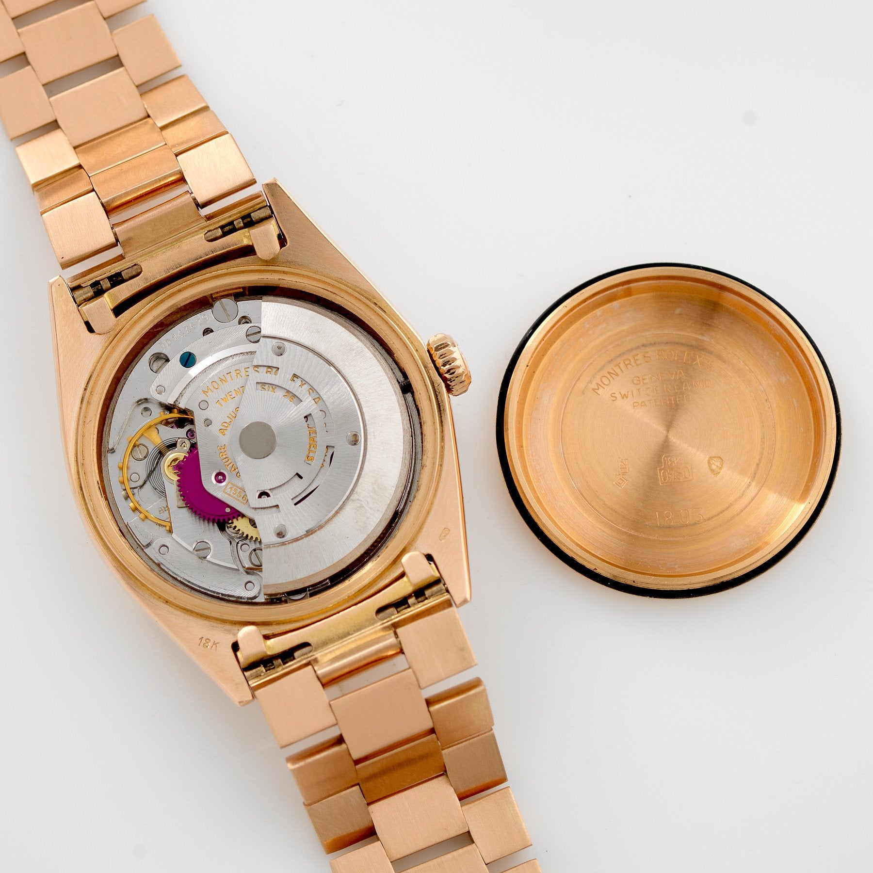 Rolex Day Date Pink Gold Silver Soleil Dial 1803 