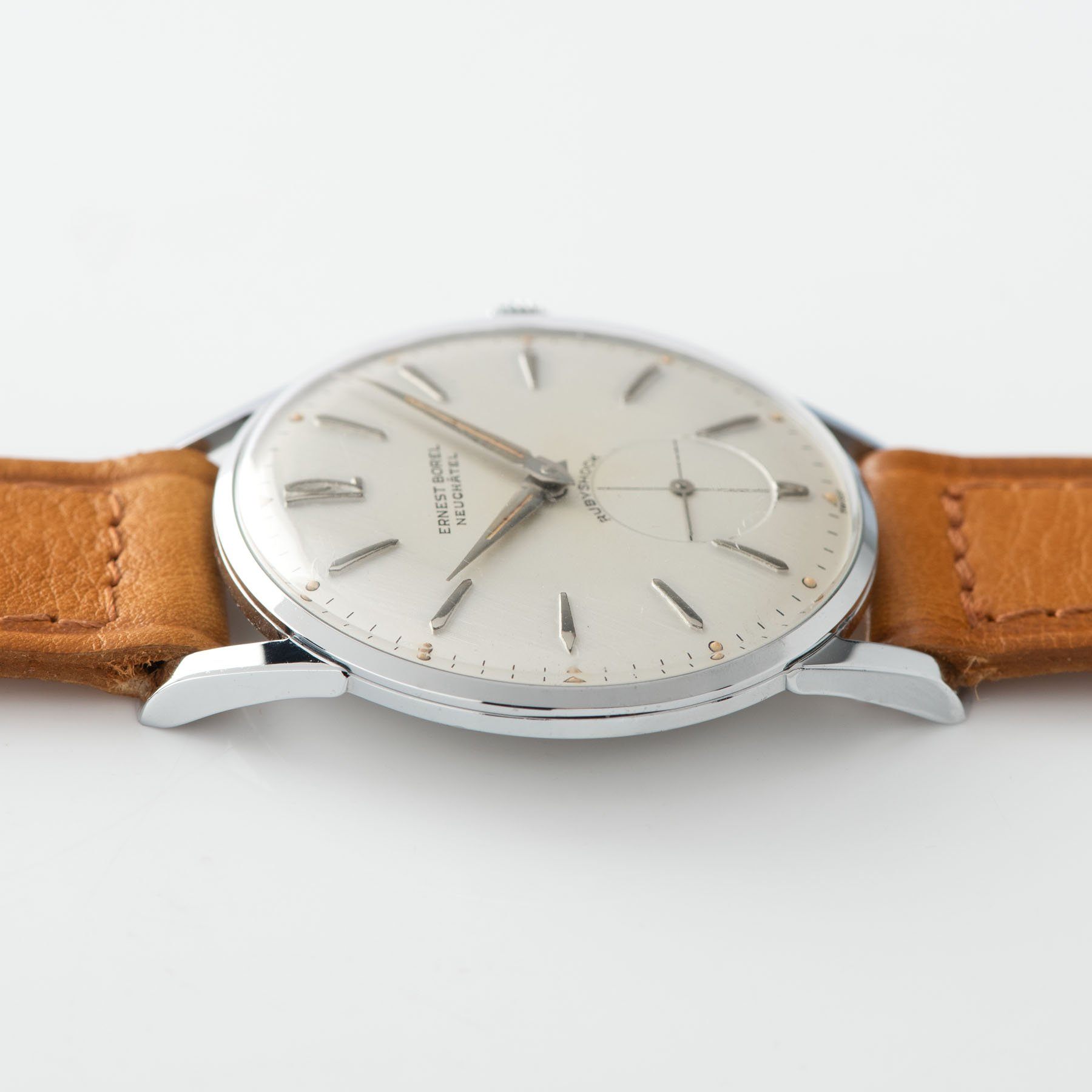 New Old Stock Ernest Borel Steel Dress Watch 1940s with 35mm stainless steel case