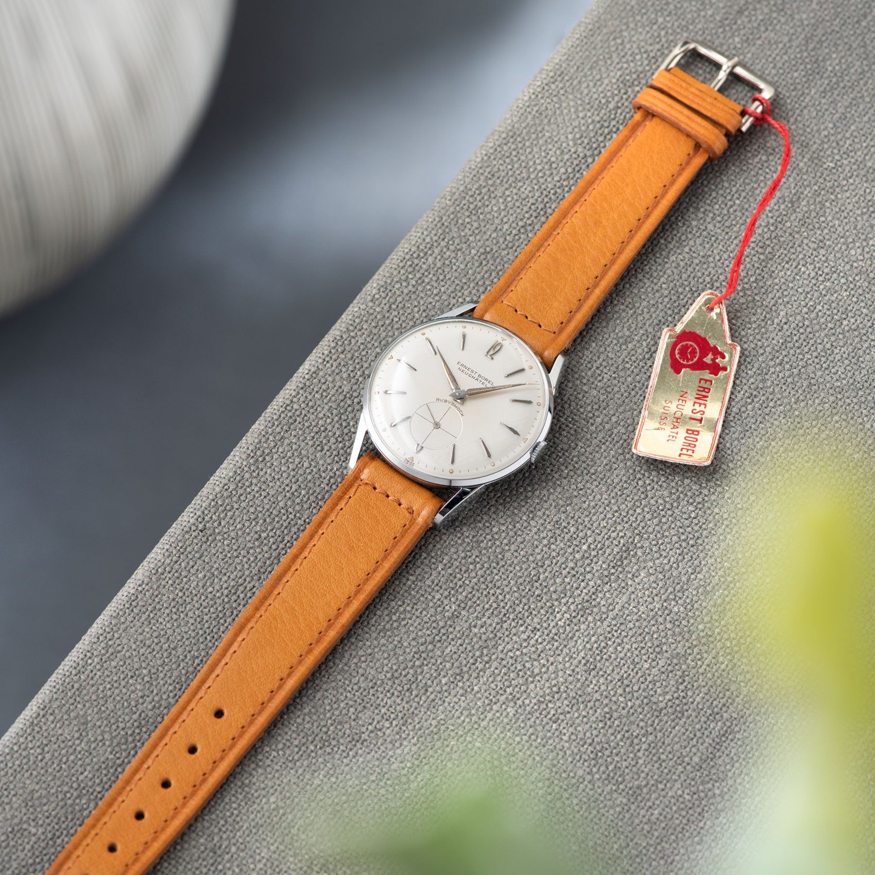 New Old Stock Ernest Borel Steel Dress Watch 1940s with Original hang tag